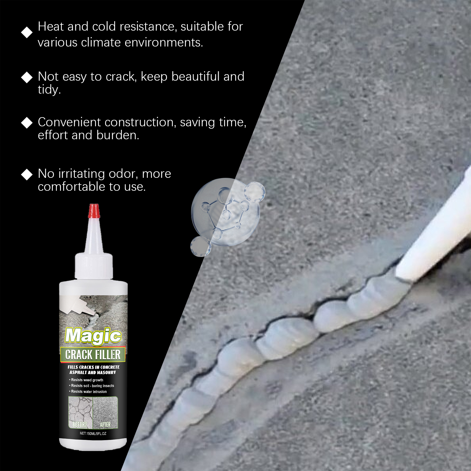 Floor Crack Filler Elastic Crack Resistant Heat Tolerant Cold Resistant Sealing Water Proof Crack Repair Material