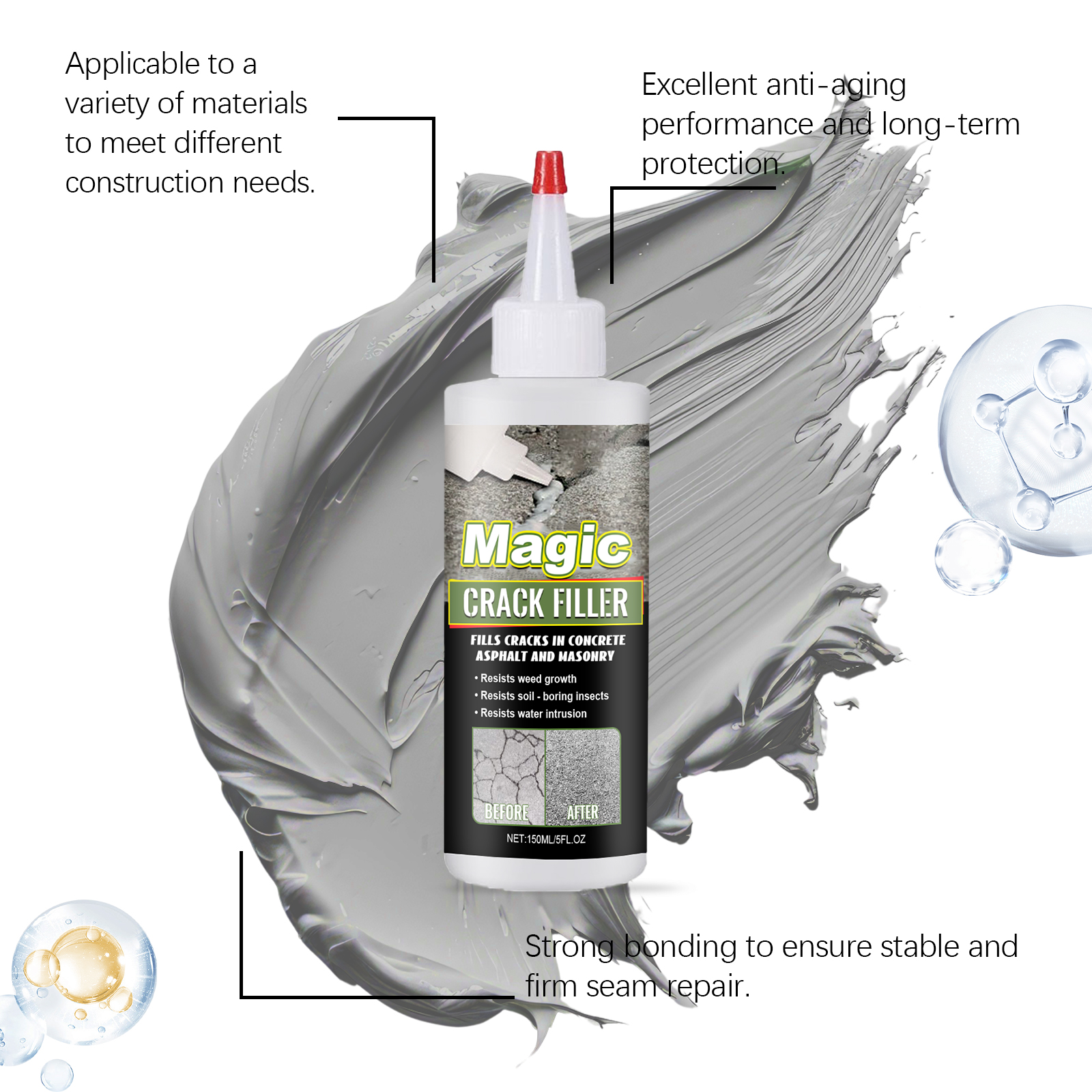 Floor Crack Filler Elastic Crack Resistant Heat Tolerant Cold Resistant Sealing Water Proof Crack Repair Material