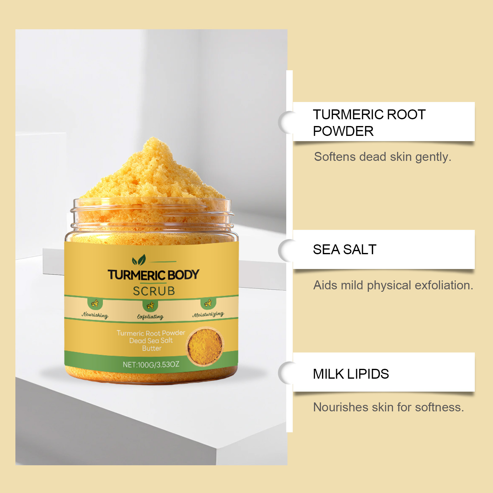 Turmeric Body Scrub Daily Mild Cleansing Easy Rinse Smooth Clean Refreshing For Skin