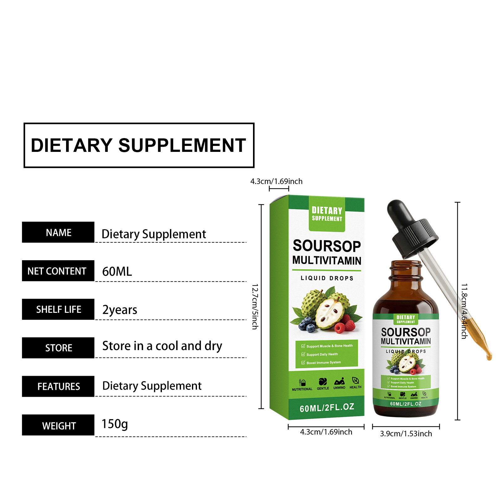 Soursop Nutrient Drops Gentle Formula Daily Protect Gut Comfort Body Nutrition Supplement Oral Liquid Health Care Item