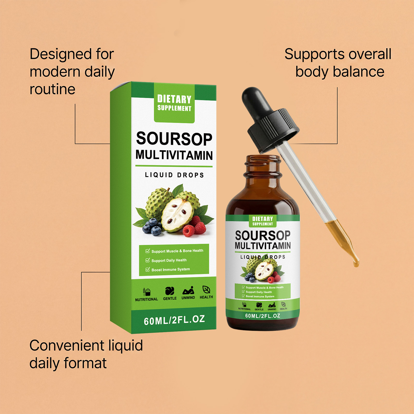 Soursop Nutrient Drops Gentle Formula Daily Protect Gut Comfort Body Nutrition Supplement Oral Liquid Health Care Item