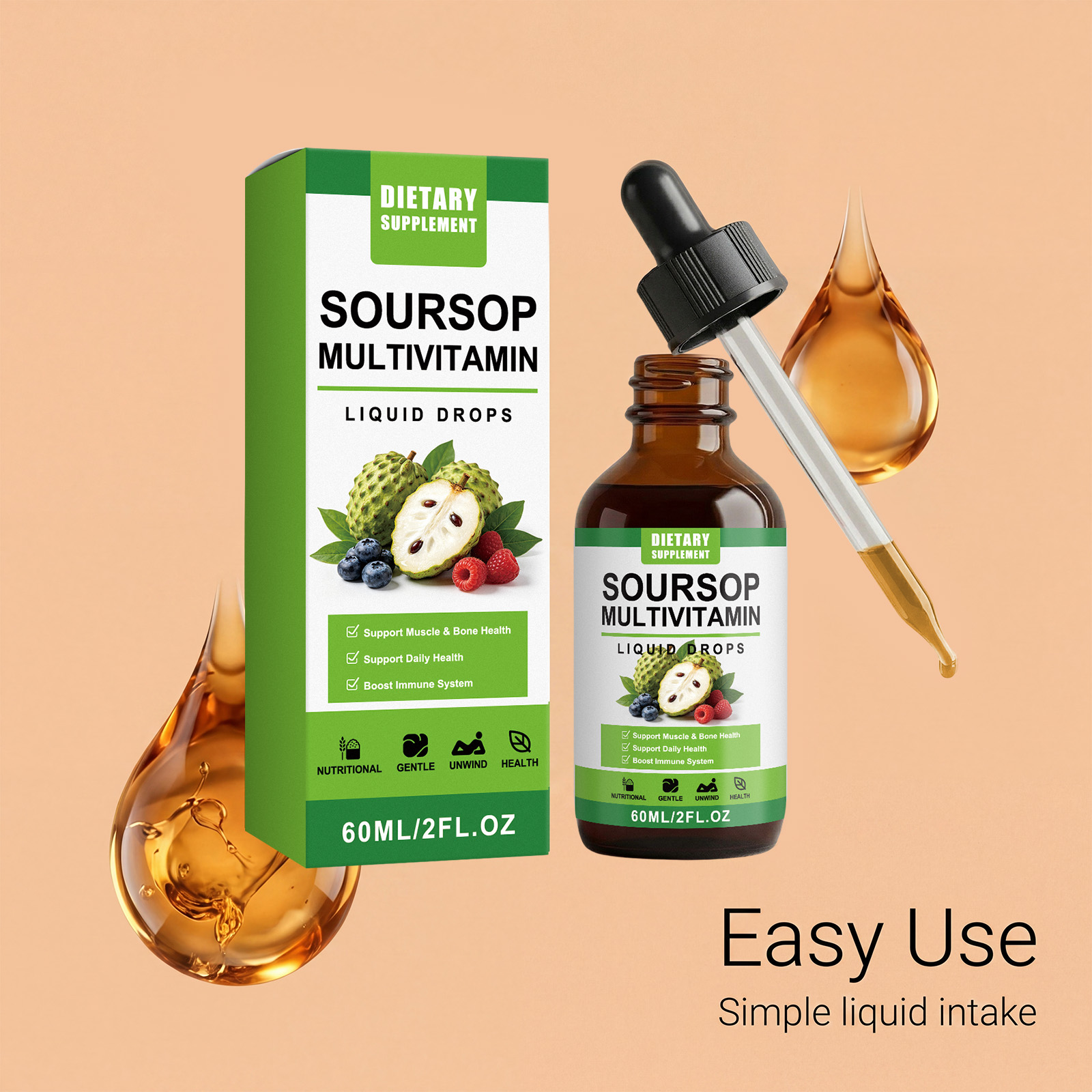 Soursop Nutrient Drops Gentle Formula Daily Protect Gut Comfort Body Nutrition Supplement Oral Liquid Health Care Item