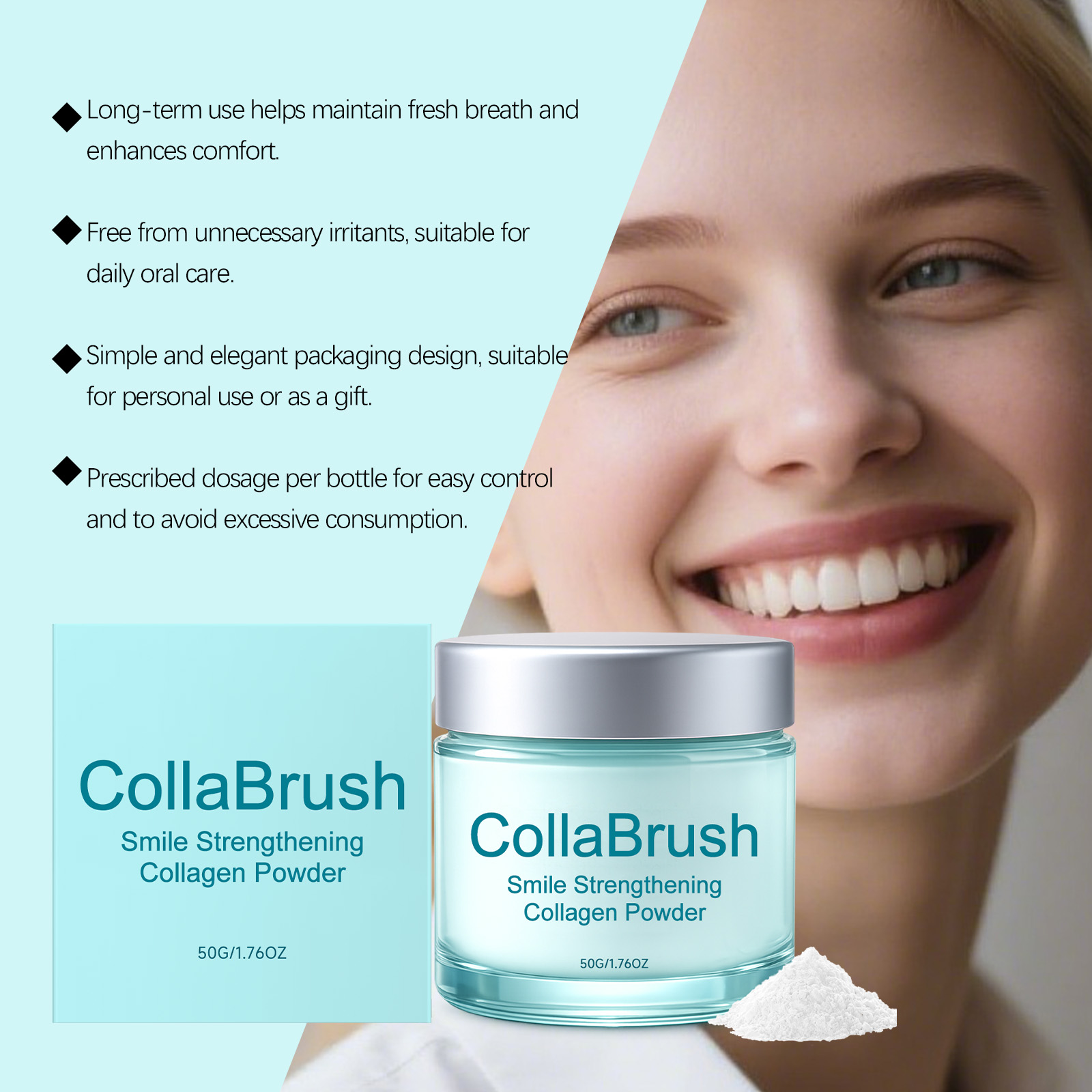 Collagen Clean Dental Powder Mild Fresh Teeth Protection Smooth Texture Daily Remove Stains On Tooth Surface