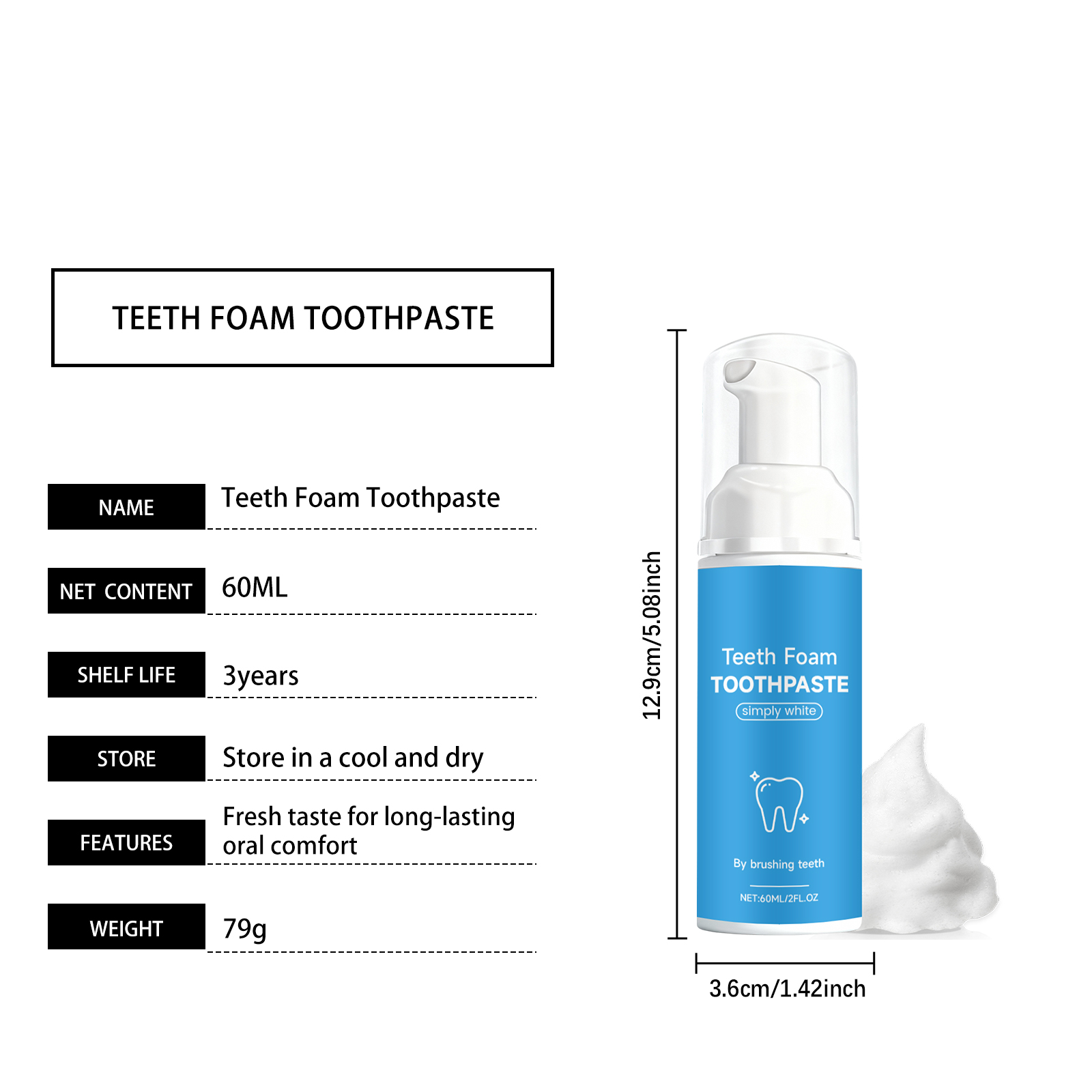 Mint Foam Toothpaste Brighten Teeth Freshen Breath Protect Enamel Protect Gums Deep Clean Daily Oral Care
