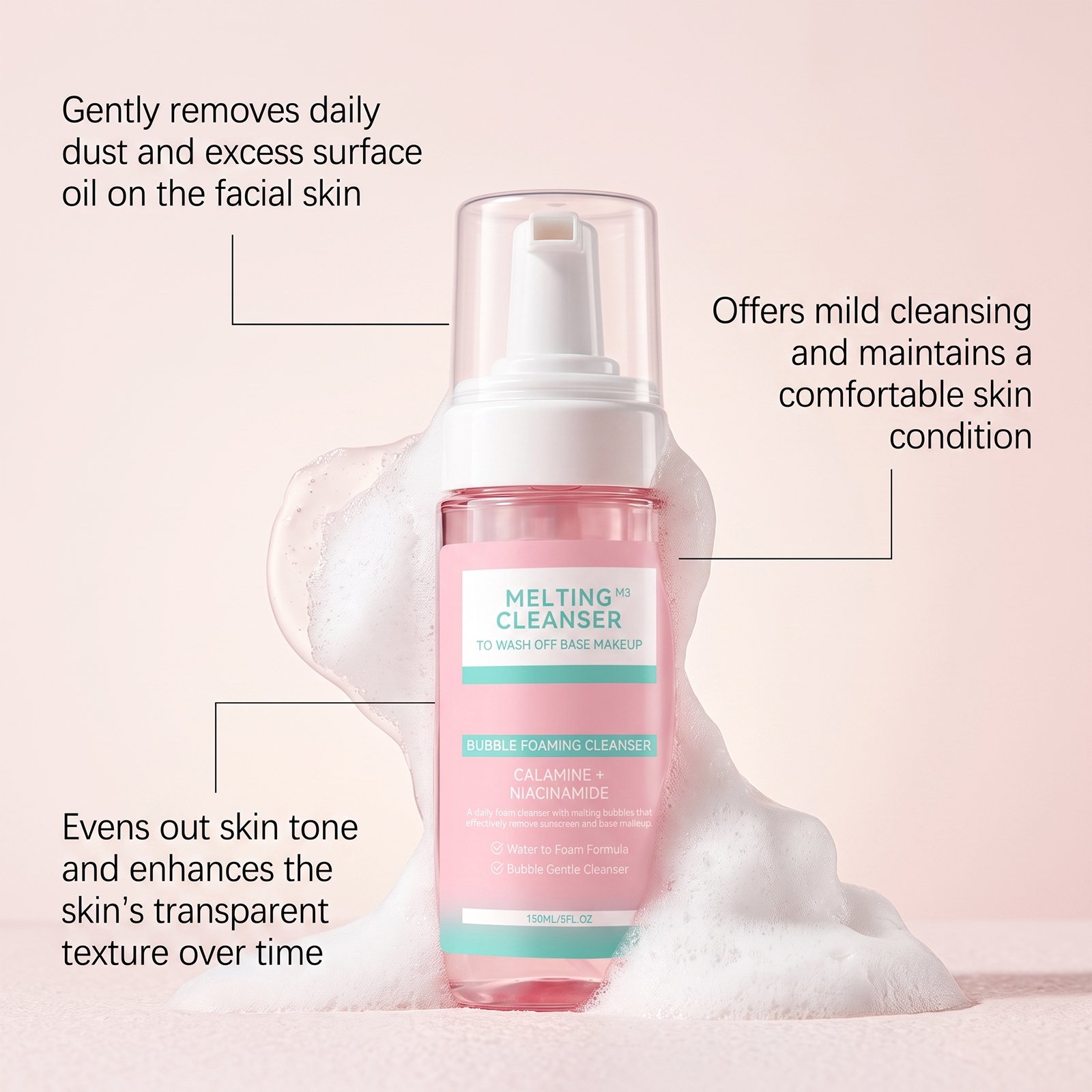 Mild Foam Cleanser Soft Dense Bubbles Light Texture Moisturizing Clean Facial Skin Deeply Gentle Comfortable Daily Care