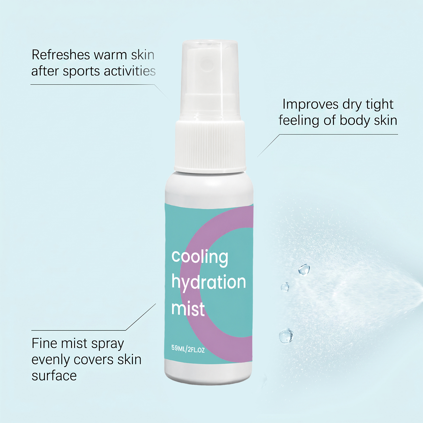 Cool Moisturizing Spray Refreshing Non Sticky Summer Portable Face Body Outdoor Sport Carry Along
