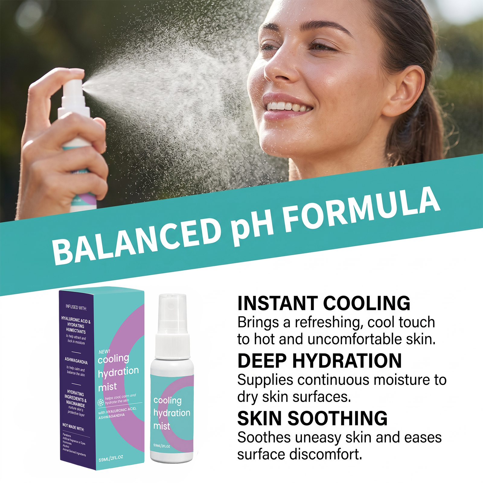Cool Moisturizing Spray Refreshing Non Sticky Summer Portable Face Body Outdoor Sport Carry Along