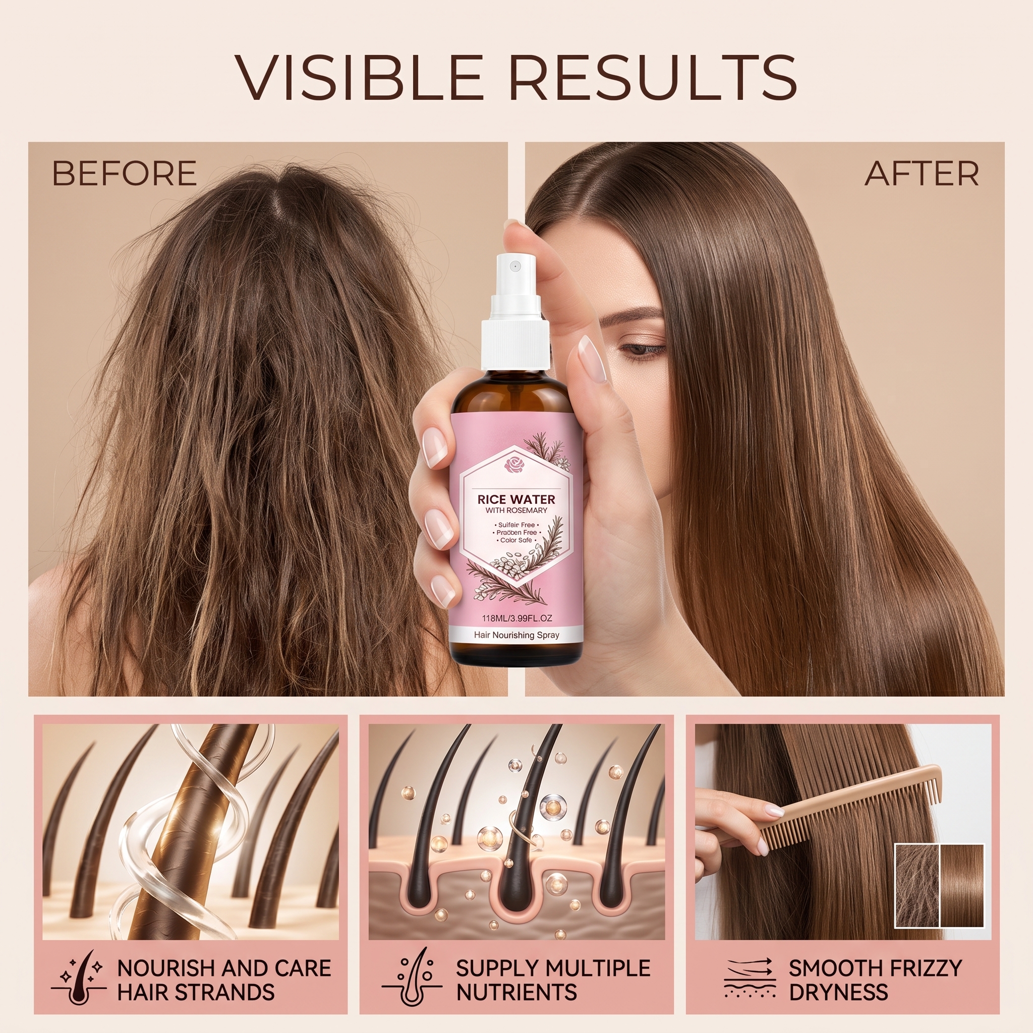 Hair Care Spray Mild Nourish Plump Natural Shiny Smooth Hair Strand Daily Hair Protect
