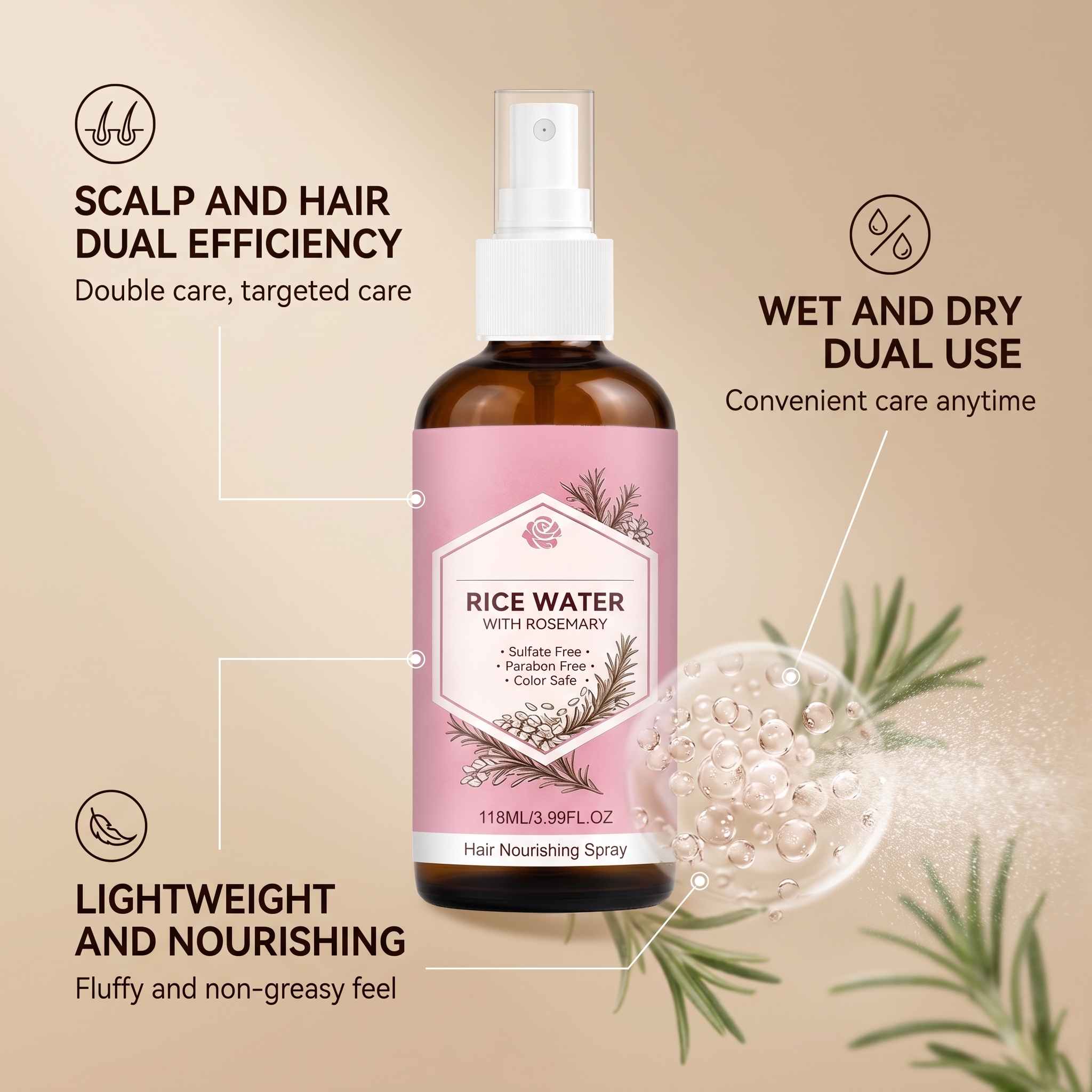 Hair Care Spray Mild Nourish Plump Natural Shiny Smooth Hair Strand Daily Hair Protect