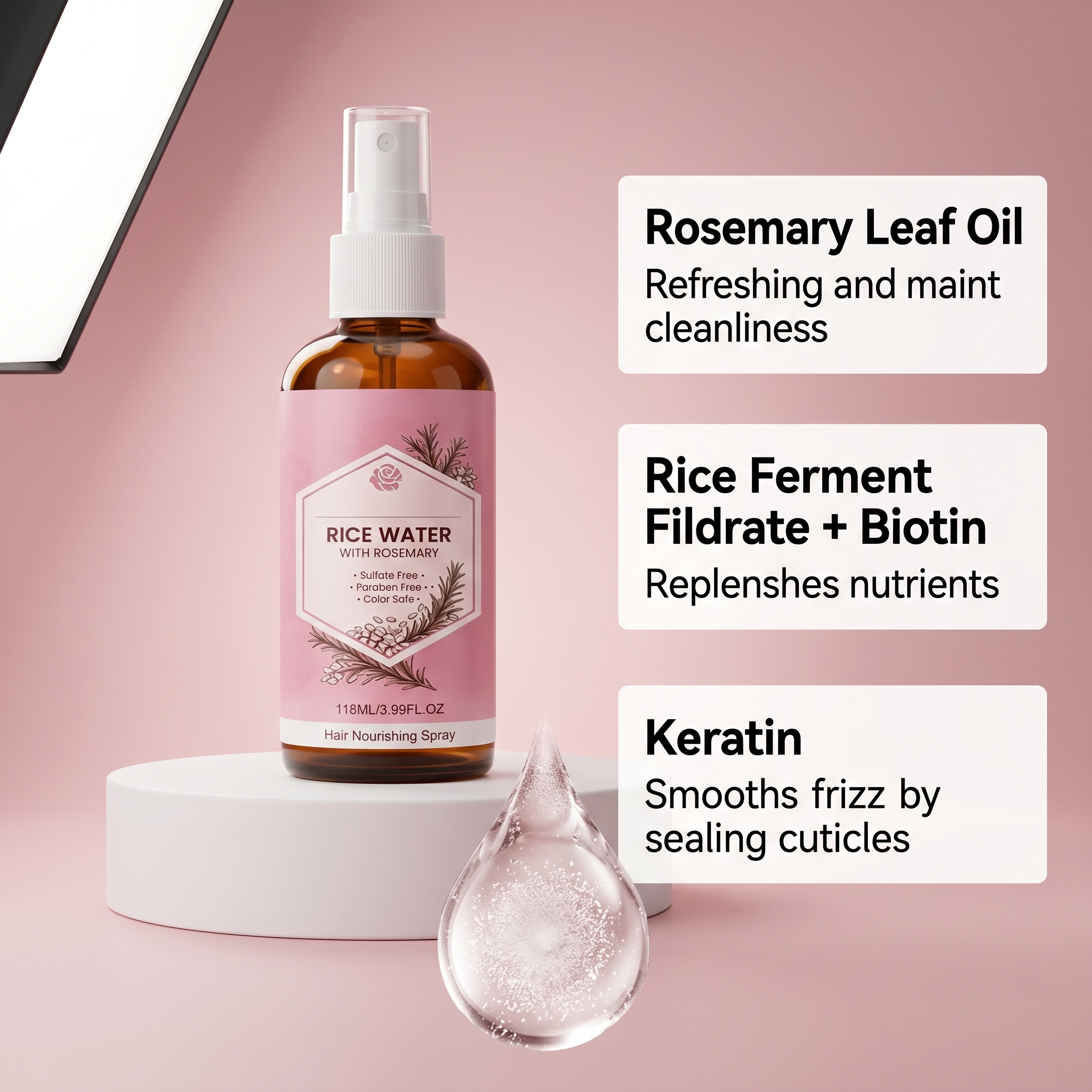 Hair Care Spray Mild Nourish Plump Natural Shiny Smooth Hair Strand Daily Hair Protect