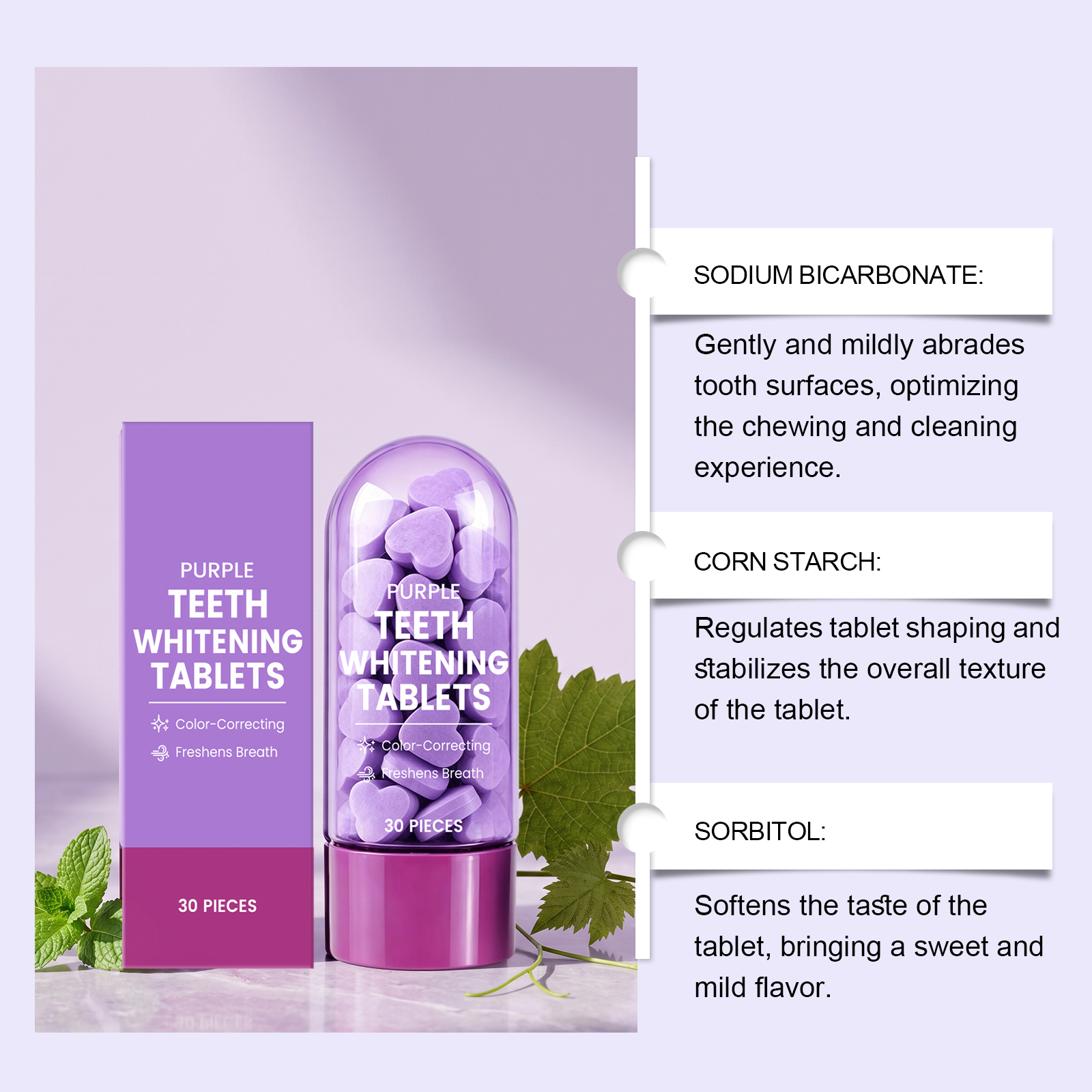 Purple Heart Shaped Toothpaste Beads Mint Fresh Cute Styling Daily Gentle Teeth Mouth Cleansing Care