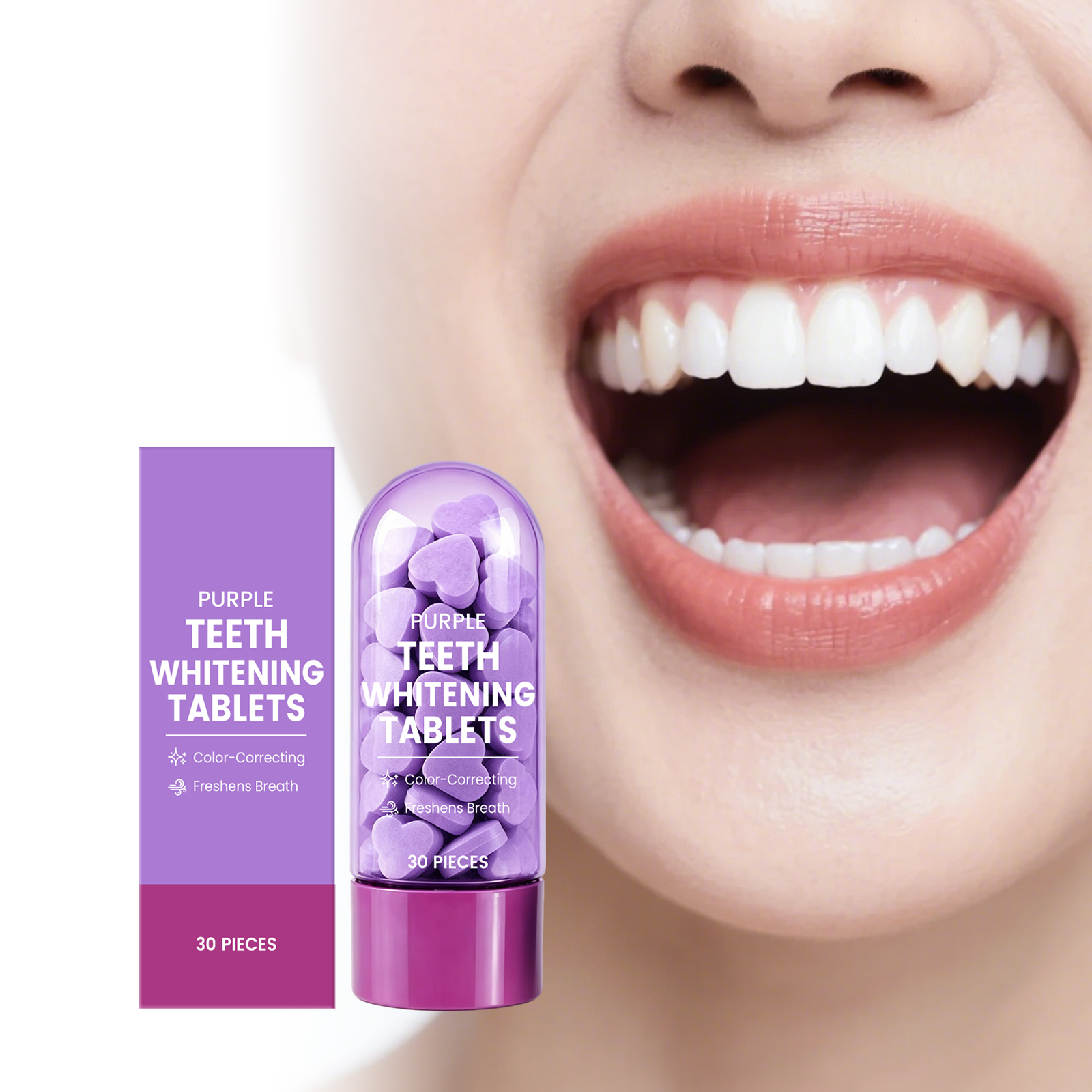 Purple Heart Shaped Toothpaste Beads Mint Fresh Cute Styling Daily Gentle Teeth Mouth Cleansing Care