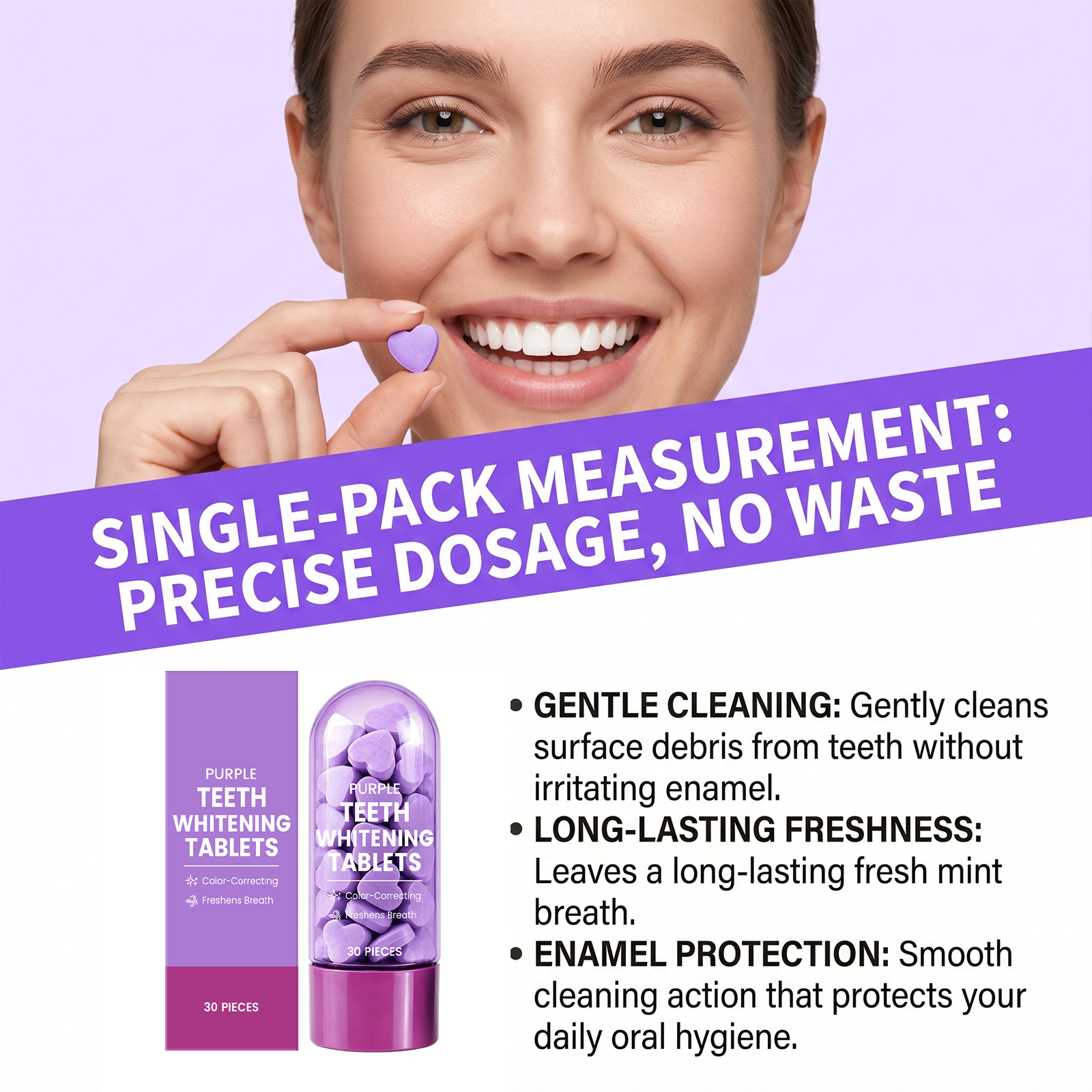 Purple Heart Shaped Toothpaste Beads Mint Fresh Cute Styling Daily Gentle Teeth Mouth Cleansing Care