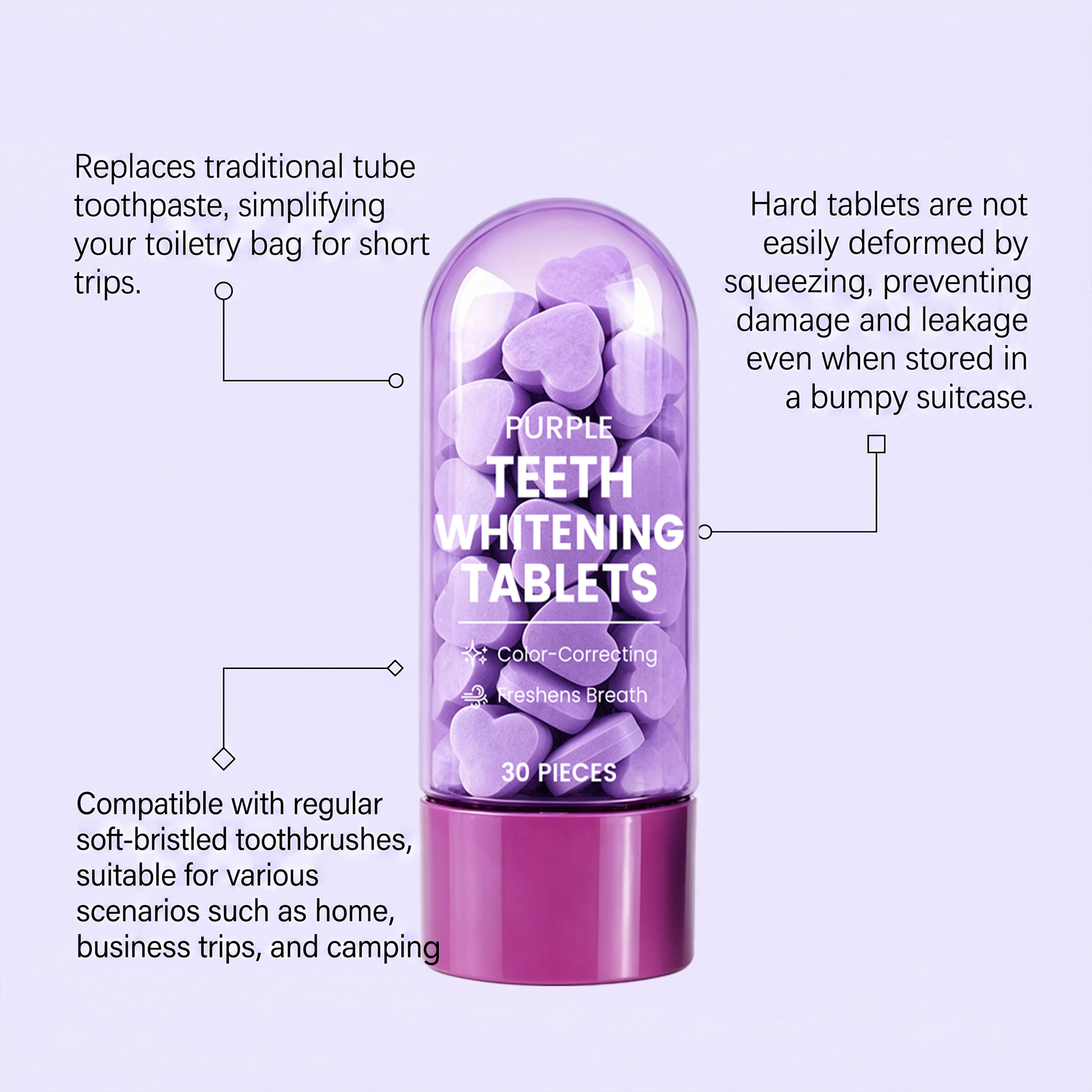 Purple Heart Shaped Toothpaste Beads Mint Fresh Cute Styling Daily Gentle Teeth Mouth Cleansing Care