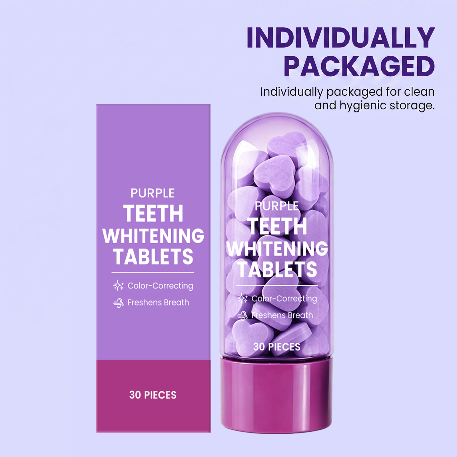 Purple Heart Shaped Toothpaste Beads Mint Fresh Cute Styling Daily Gentle Teeth Mouth Cleansing Care