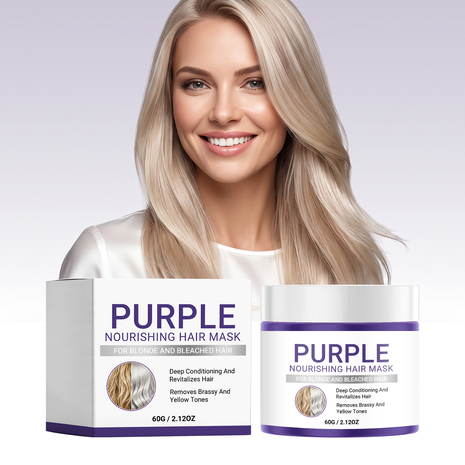 Hair Mask Purple Brightness Elasticity Moisturizing Plump Glossy Smooth Hair Scalp Daily Home Care Cosmetic