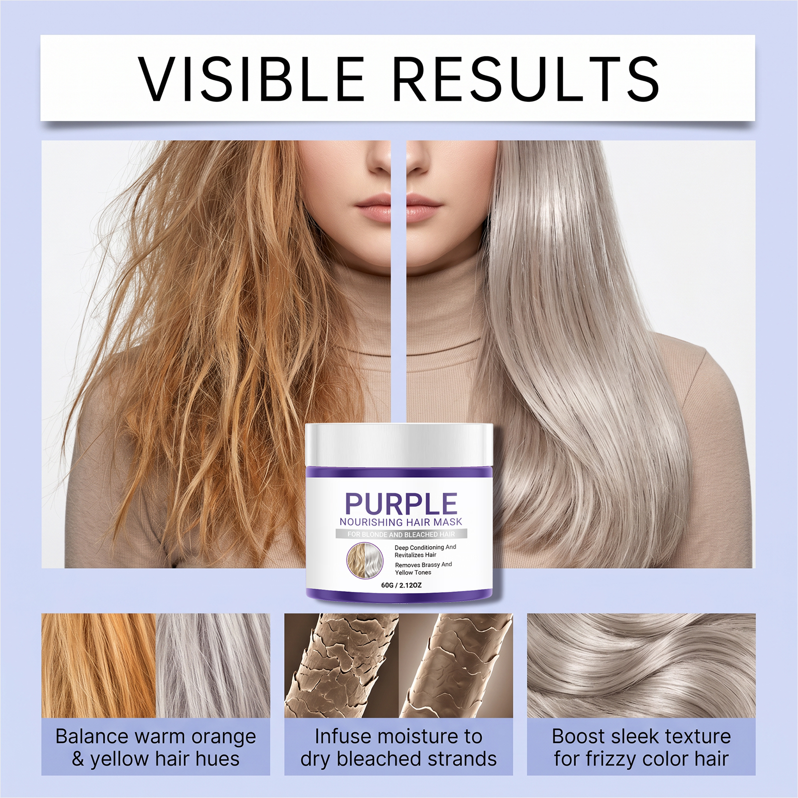 Hair Mask Purple Brightness Elasticity Moisturizing Plump Glossy Smooth Hair Scalp Daily Home Care Cosmetic