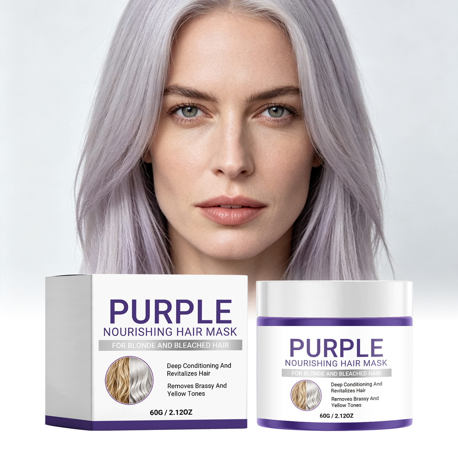 Hair Mask Purple Brightness Elasticity Moisturizing Plump Glossy Smooth Hair Scalp Daily Home Care Cosmetic