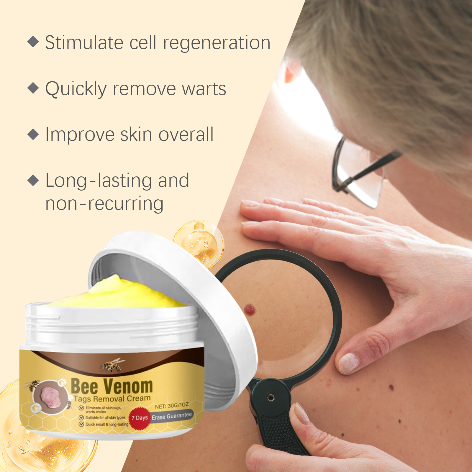 Bee Venum Skin Care Cream Mild Herbal Formula Soft Smooth Skin Daily Clearing Wart Removing Lotion Cream