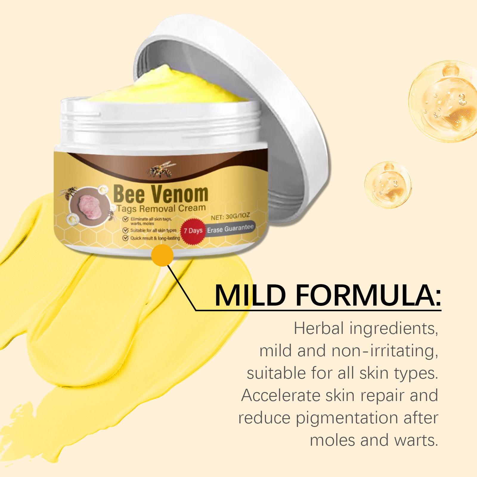 Bee Venum Skin Care Cream Mild Herbal Formula Soft Smooth Skin Daily Clearing Wart Removing Lotion Cream
