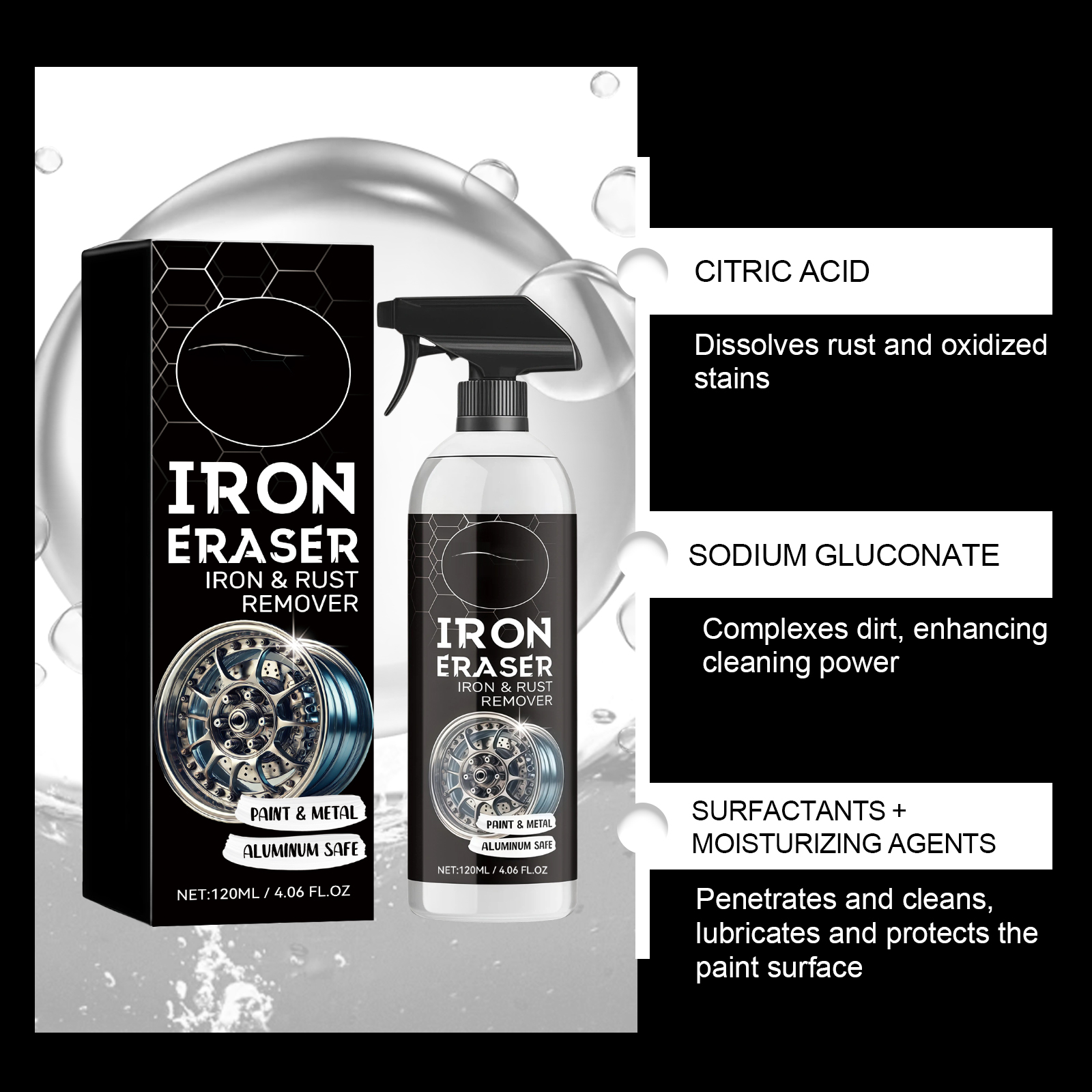 Car Rust Cleaner Cleaning Spray For Wheel Brake Oxidation Rust Spots Black Dots Yellow Stains