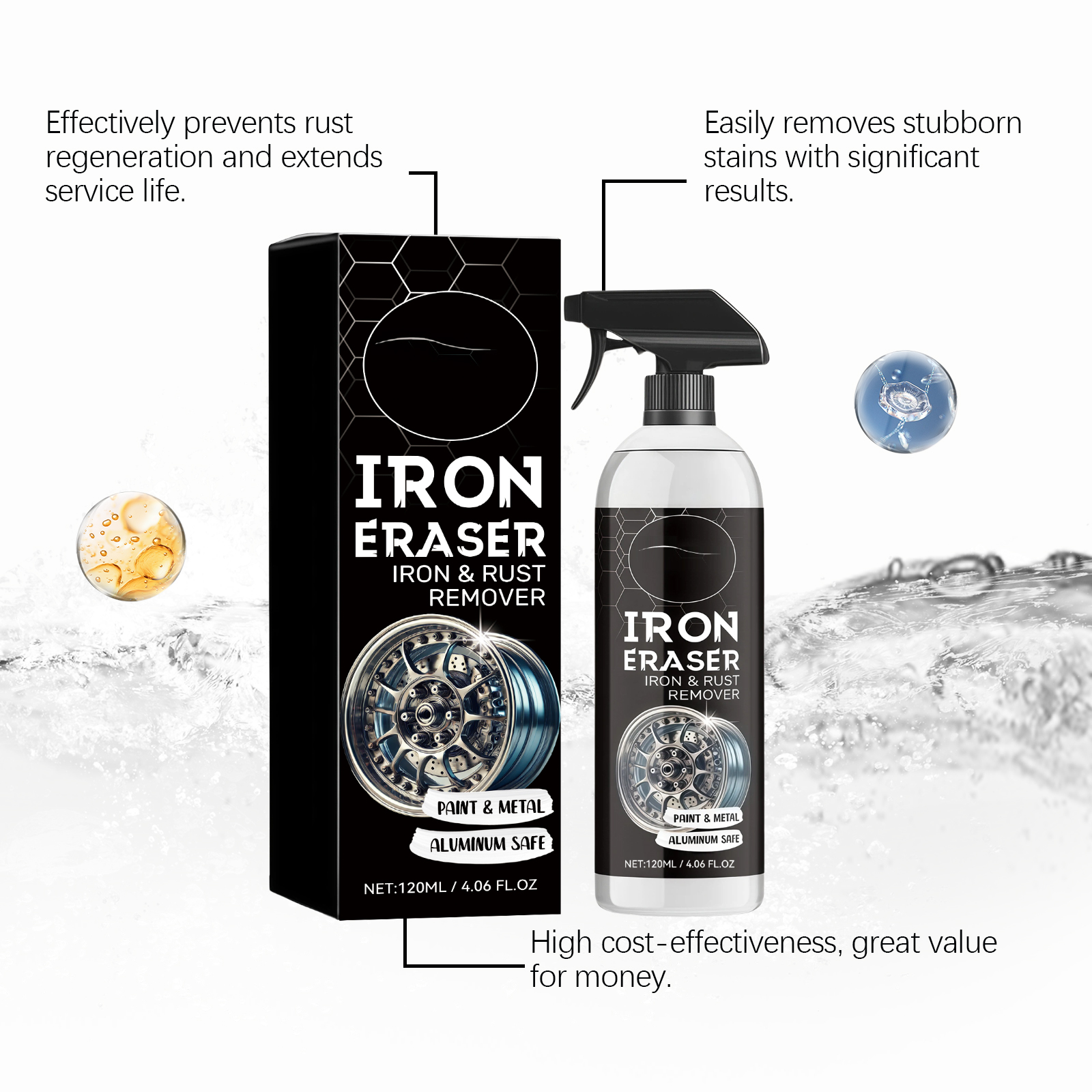 Car Rust Cleaner Cleaning Spray For Wheel Brake Oxidation Rust Spots Black Dots Yellow Stains