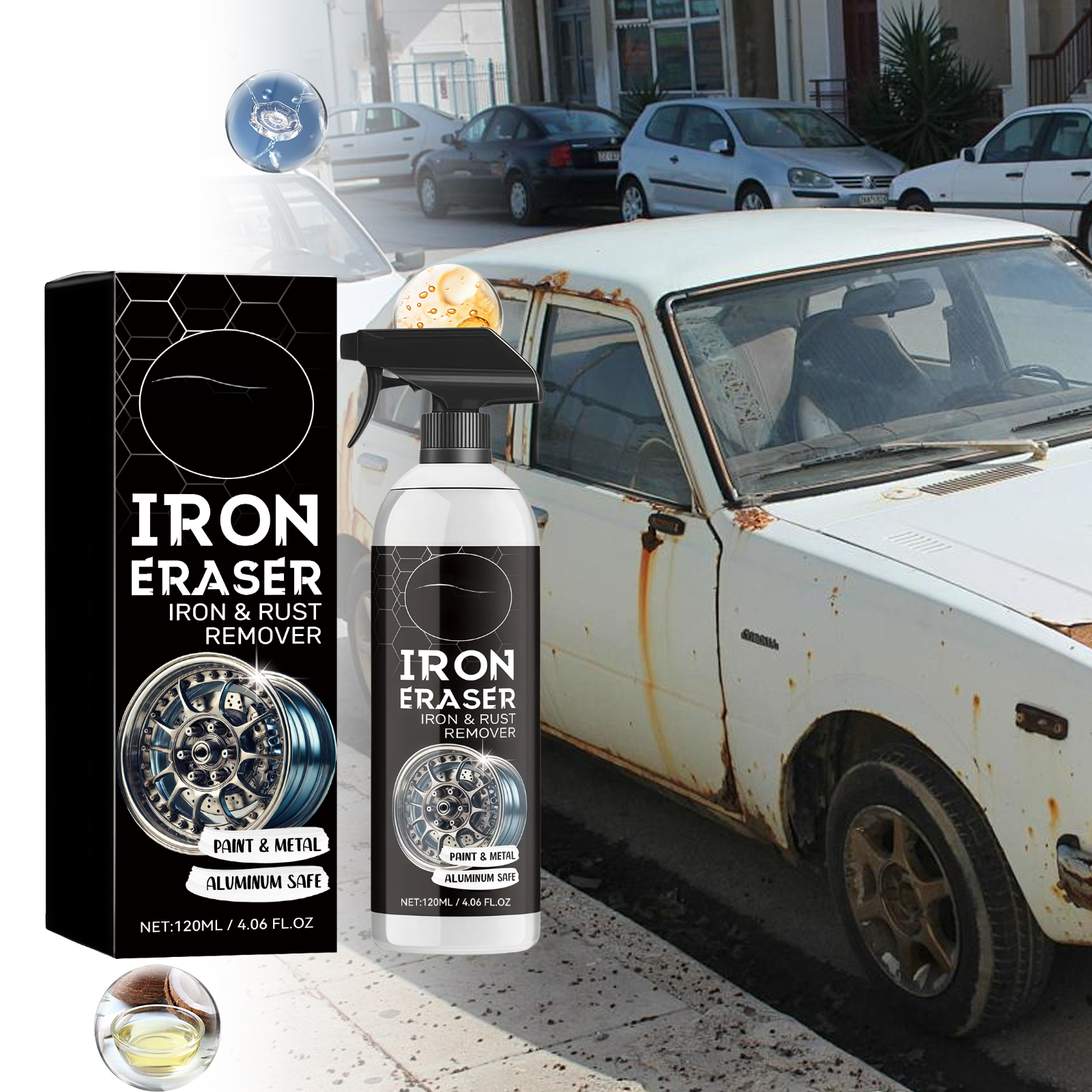 Car Rust Cleaner Cleaning Spray For Wheel Brake Oxidation Rust Spots Black Dots Yellow Stains