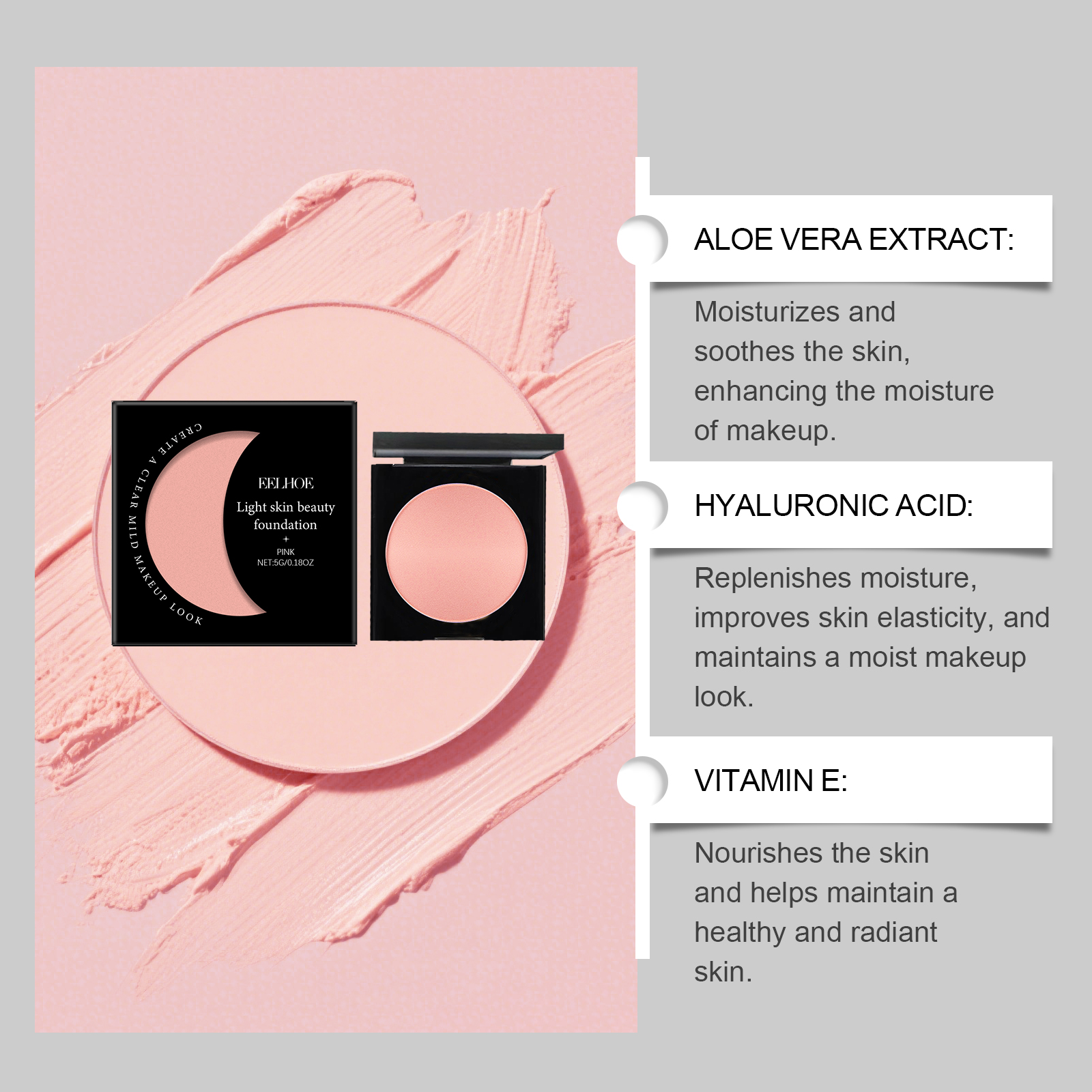 Pink Hydrating Concealer Foundation Cream Lightweight Moisturizing Brightening For Oily And Dry Skin