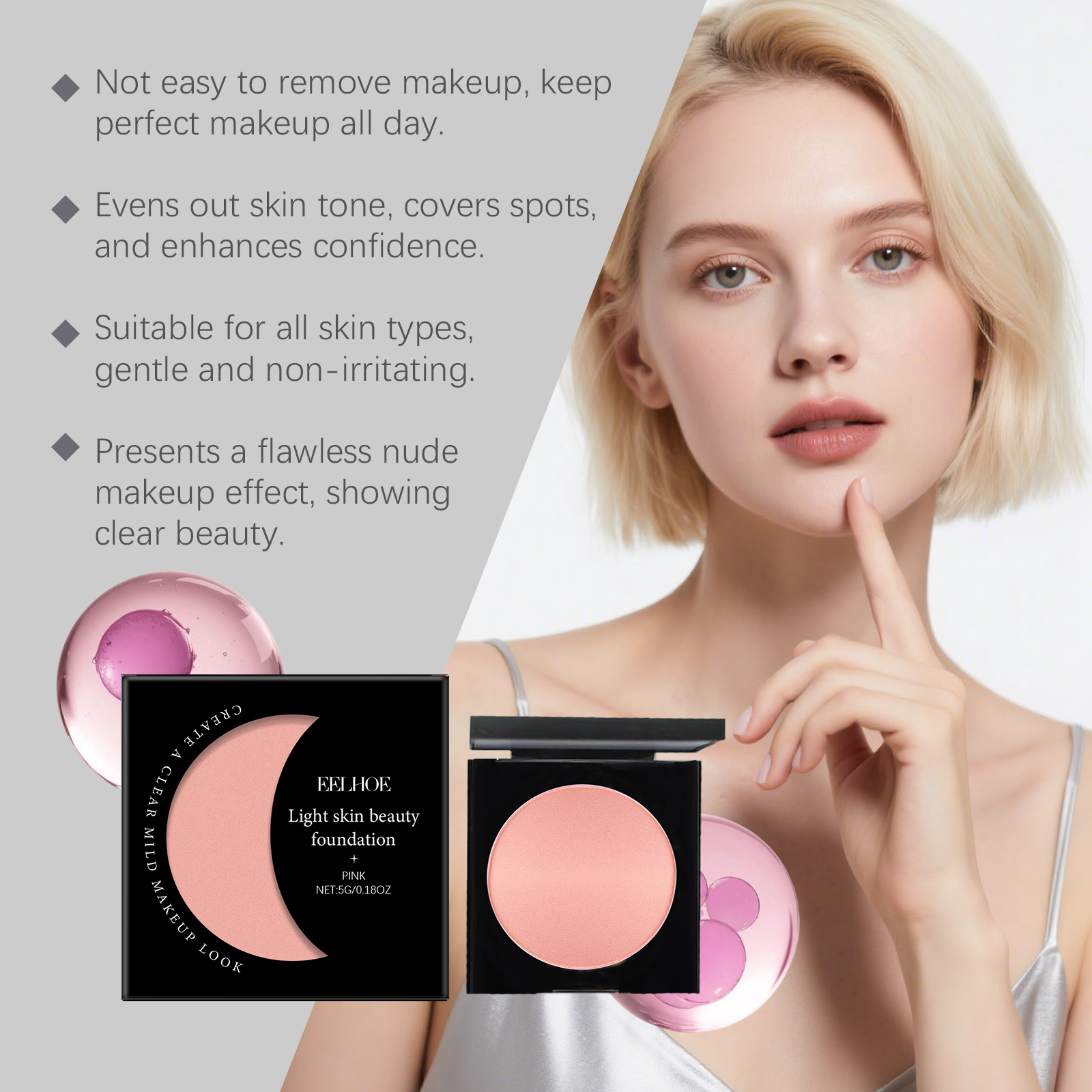 Pink Hydrating Concealer Foundation Cream Lightweight Moisturizing Brightening For Oily And Dry Skin