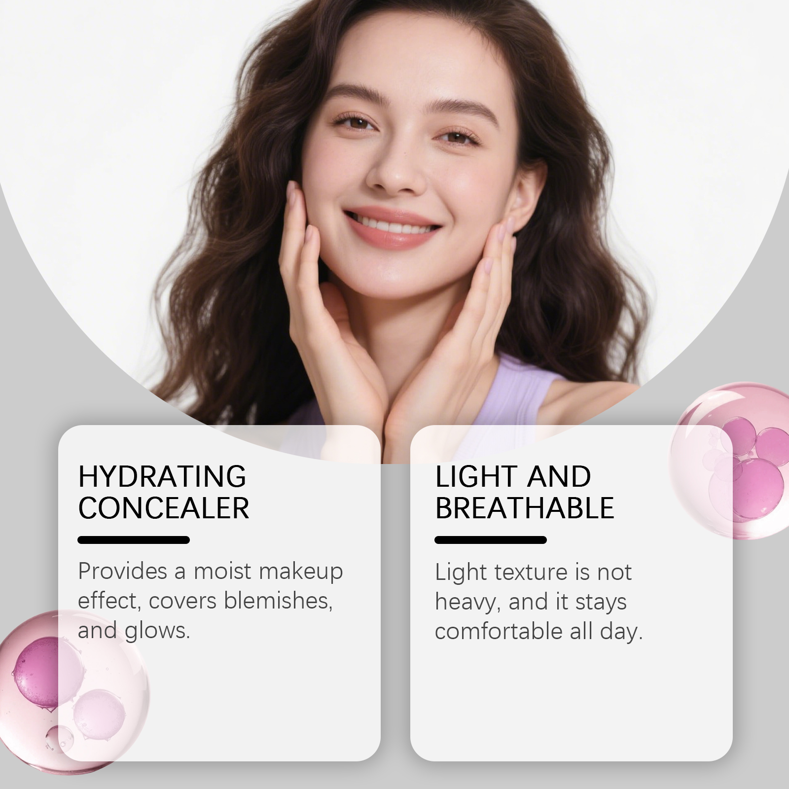 Pink Hydrating Concealer Foundation Cream Lightweight Moisturizing Brightening For Oily And Dry Skin