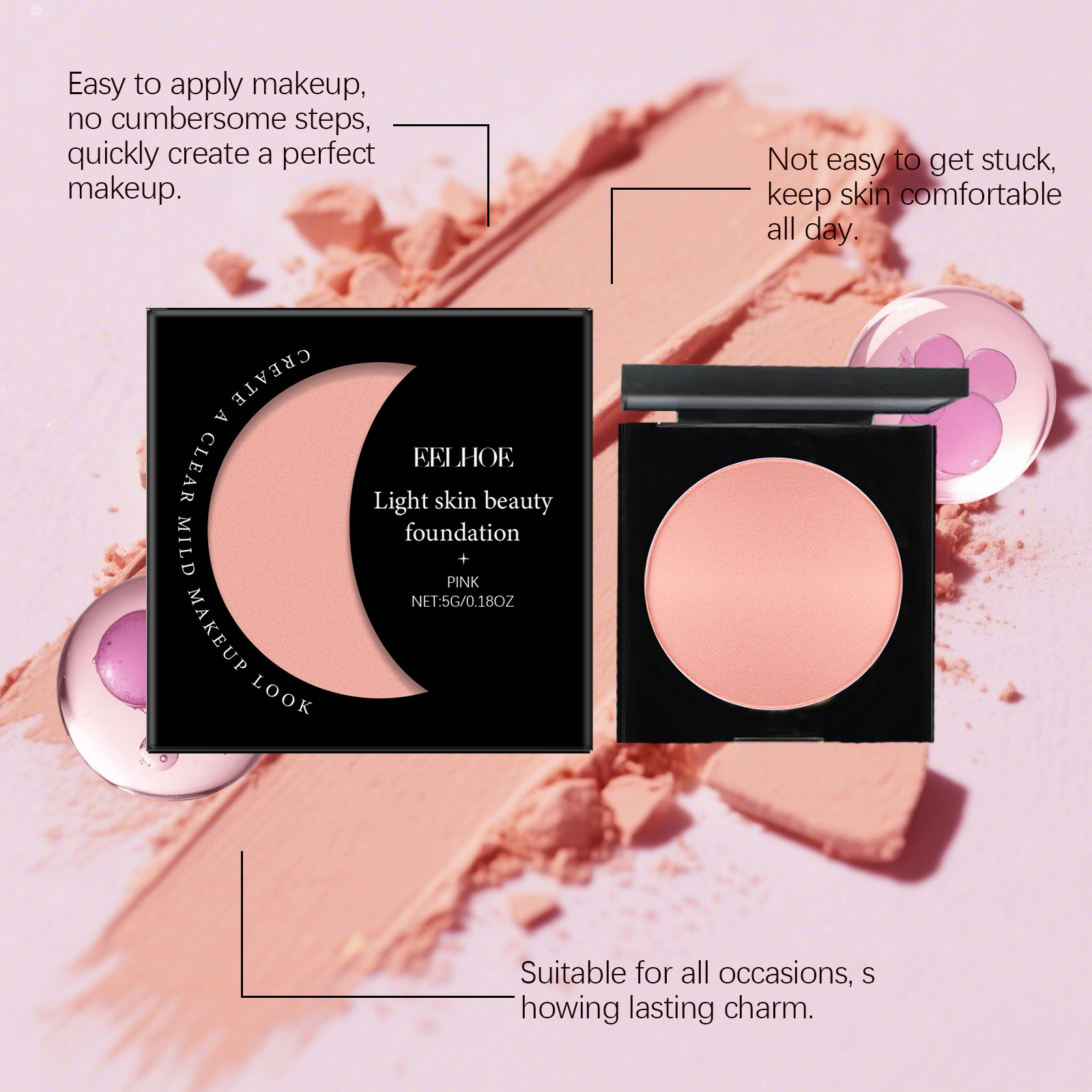 Pink Hydrating Concealer Foundation Cream Lightweight Moisturizing Brightening For Oily And Dry Skin