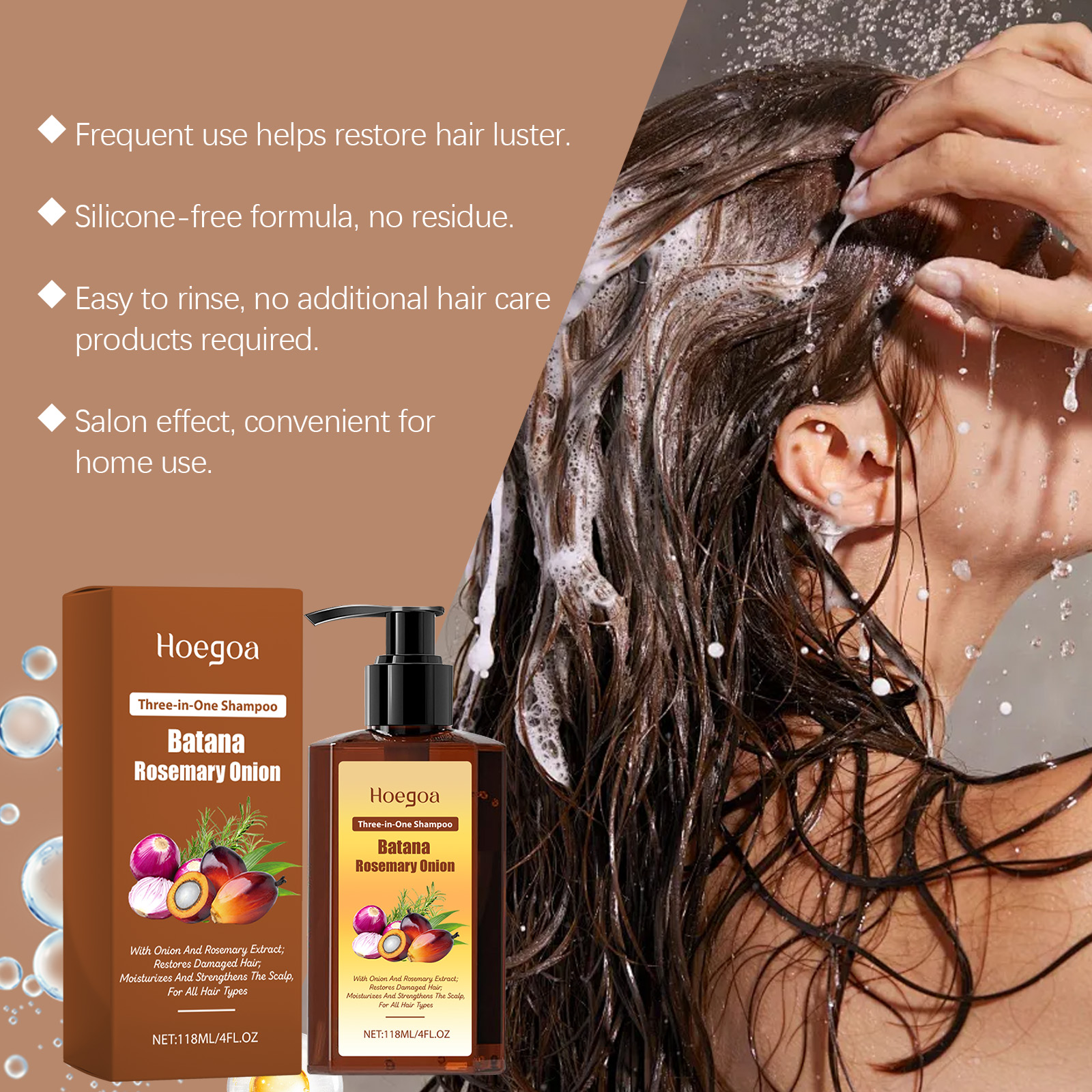 Three In One Nourishing Hair Shampoo Cleanses Nourishes Scalp Moisturizes Hair Softens Strands