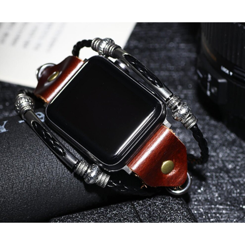 Vintage Watch Strap Bracelet Hollow Textured Strap Fits Apple Watch Series-Brown-38/40mm