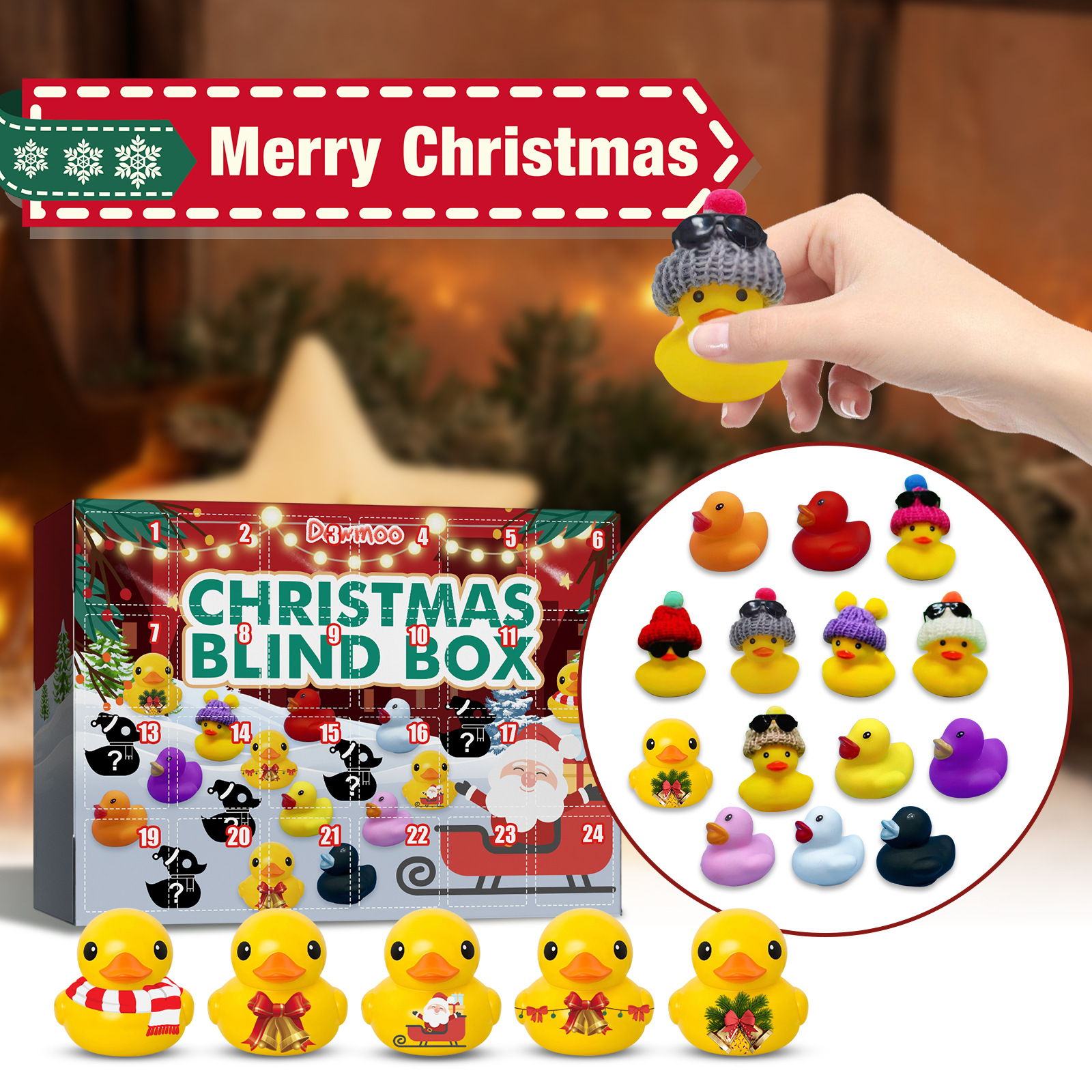 Advent Calendar Rubber Ducks Stress Relief Toys Set Christmas 24 Days Countdown Calendar Holiday Party Favors Kids Bath Toys Blind Box Surprise Gift