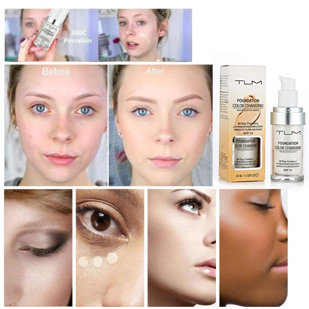 TLM Flawless Colour Changing Warm Skin Tone Foundation Concealer Cover Cream Moisturizing Foundation Makeup Naturally Blends Long Lasting for Face Makeup Waterproof Poreless Liquid Foundation 2 Pcs