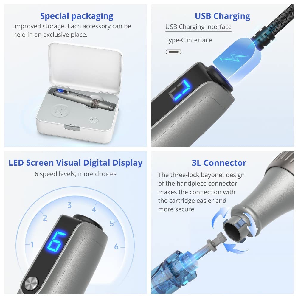 Dr. Pen Ultima M8S Wireless Microneedling Pen Professional Dermapen Electric Home Beauty Pen Speed Adjustable Derma Pen with 35pcs Replacement Cartridges Skin Care Tool for Anti-aging Acne Scars Wrinkles Shrinking Pores Rejuvenating Skin