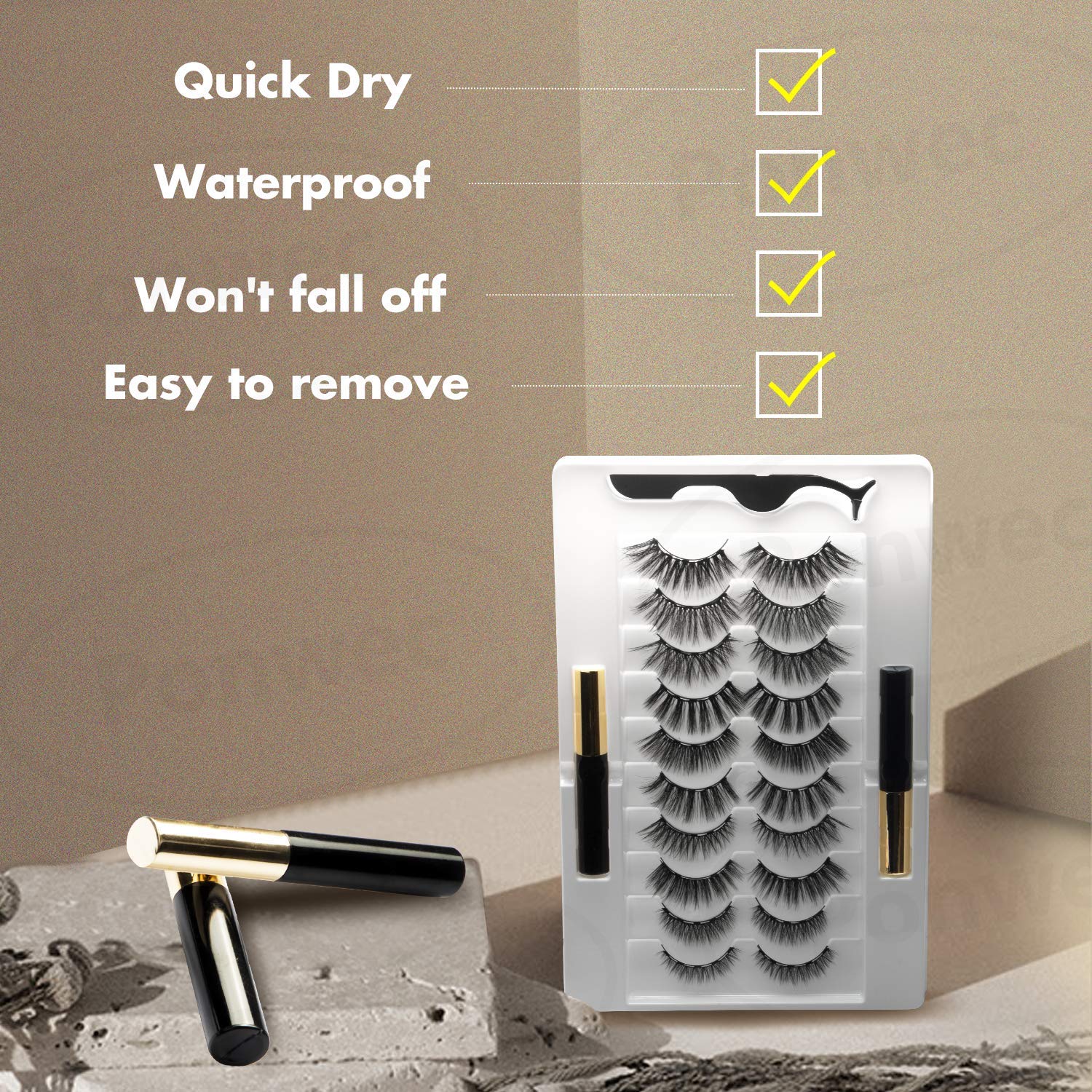 Magnetic Eyelashes Magnetic Eyeliner Kit 3D Magnetic False Lashes Natural Look Come with Professional Applicator and Tweezers Reusable Waterproof 10 Pairs