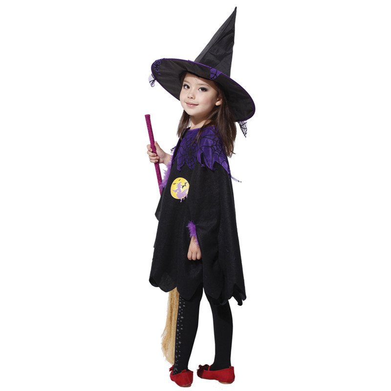 (95~110CM) Halloween Child Girl Purple Witch Costume For Pretend Play