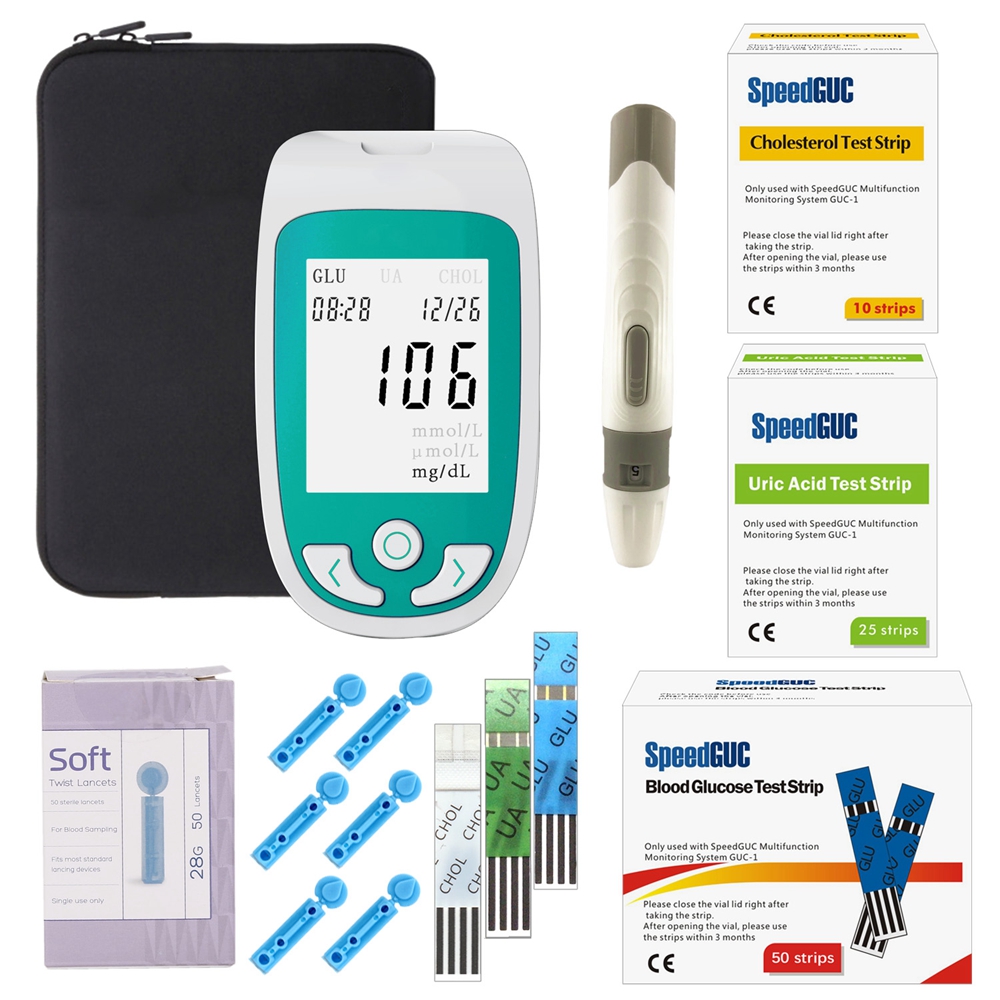 (3in1 meter 1pcs) 3in1 Multifunction Cholesterol Uric acid Blood Glucose Meter Glucometer Kit Diabetes Gout Tester Blood Sugar Monitor Test Strips Christmas Gift