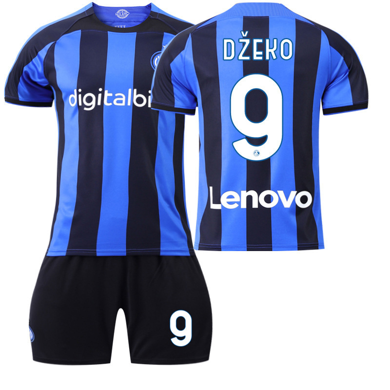 (Kids 16) 22-23 Inter Football Jersey No.9 Dzeko Football Shirt Set for Kids Adults
