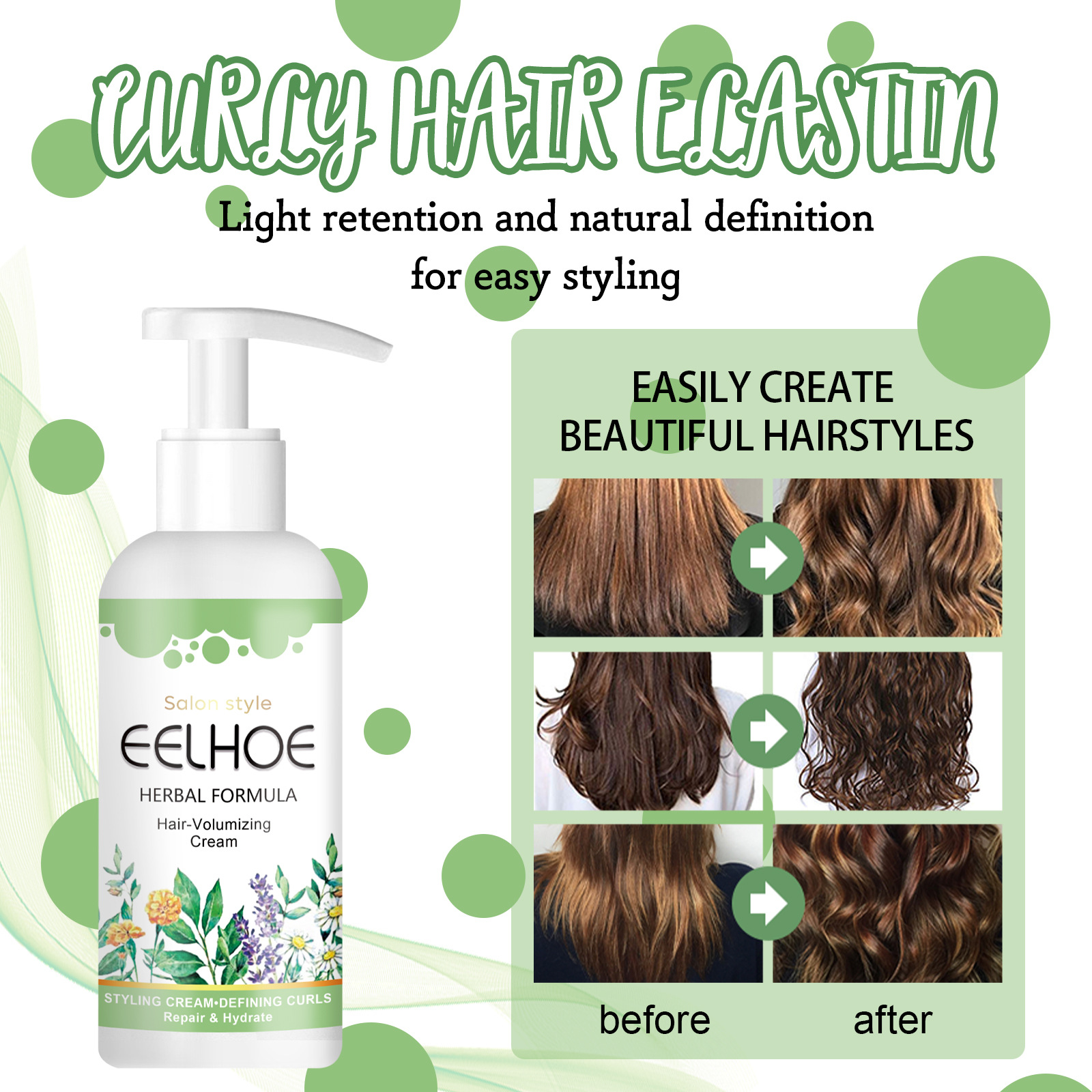 Hair Volumising Cream Curl Cream for Curly Hair Curl Enhance Curl Cream Moisturising Cream for Frizzy Hair Elastic Volumizing Styling 50ml