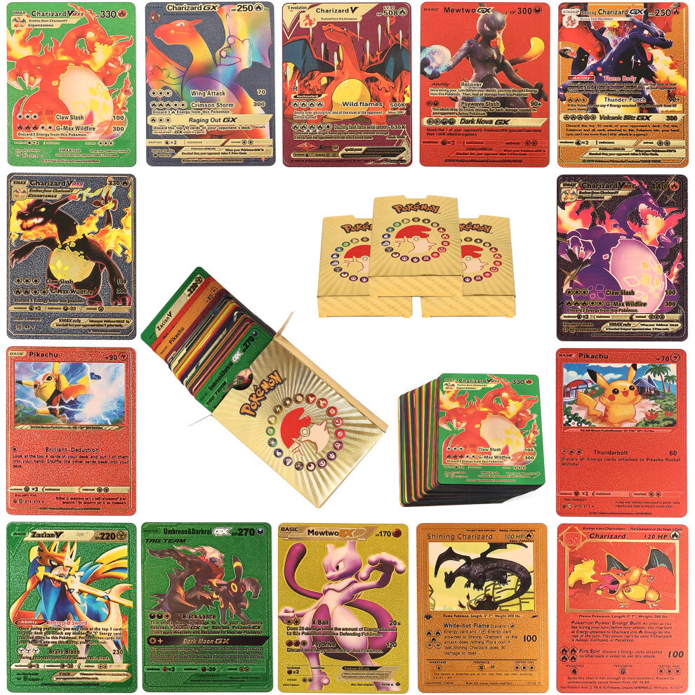 Pokemon Cards Rare Collection Pokemon Trading Cards Game 55PCS Gold Rainbow Cards Kids Toys