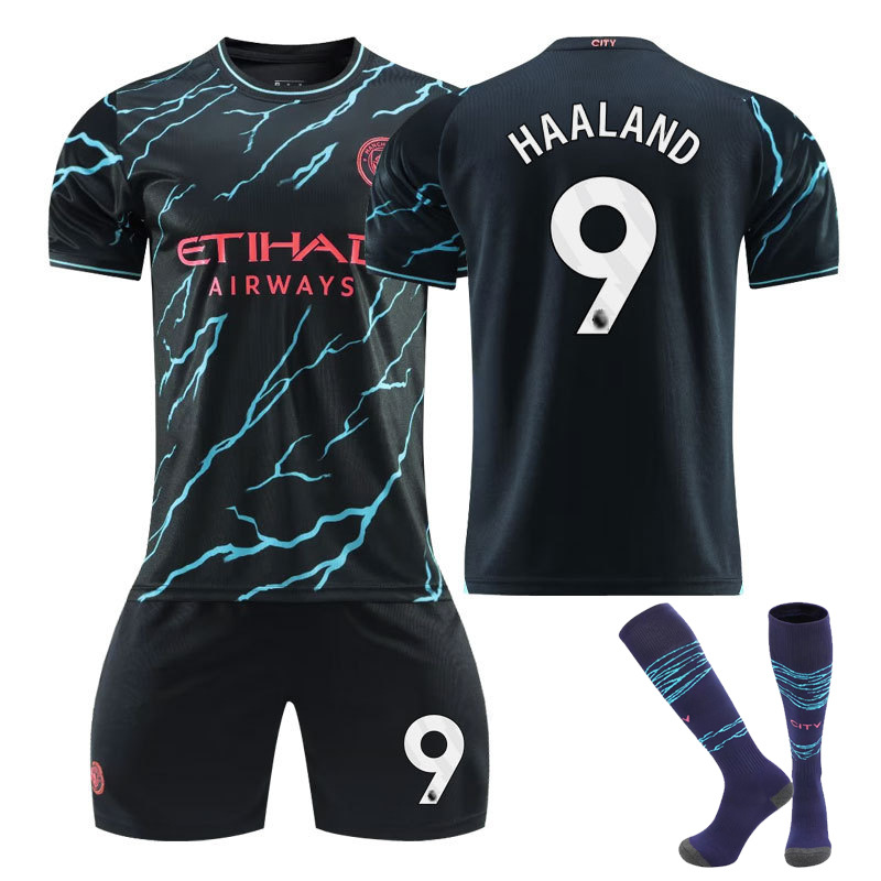 (Kids 2~3 Years) Manchester City Kids Third Mini Kit 2023 2024 Season Away Football Kits for Kids Soccer Jerseys Football Shirts Shorts Socks Set