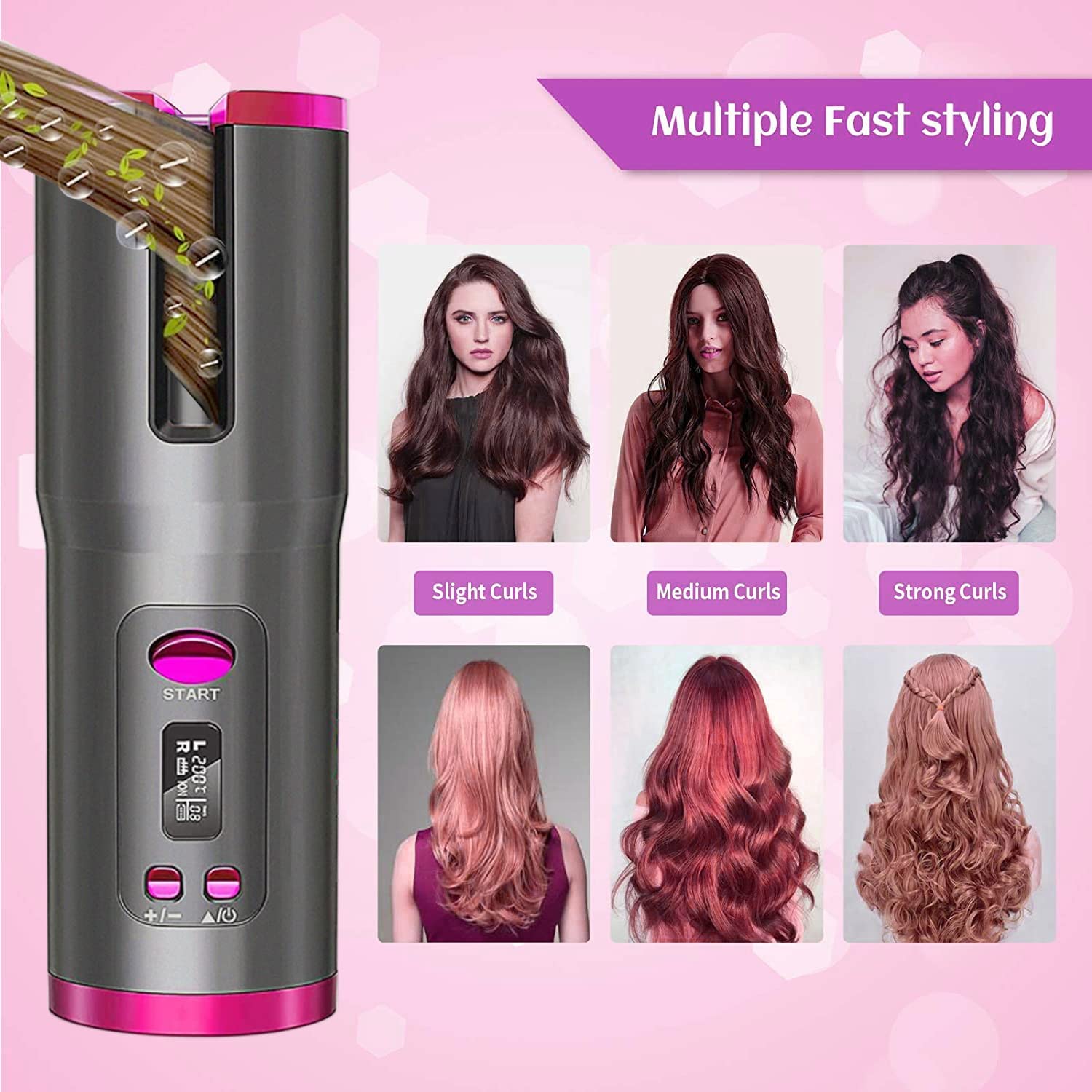 Professional Electric Hair Curler Wireless Automatic Curling Iron Portable for Home Travel