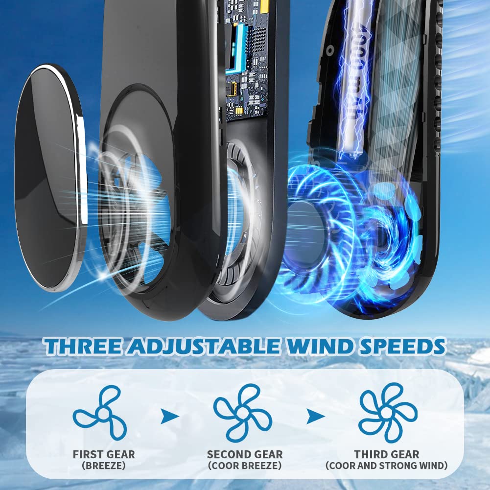 Rechargeable Bladeless Hanging Neck Fan Portable for Men Women Kids Home Office Travel Outdoor