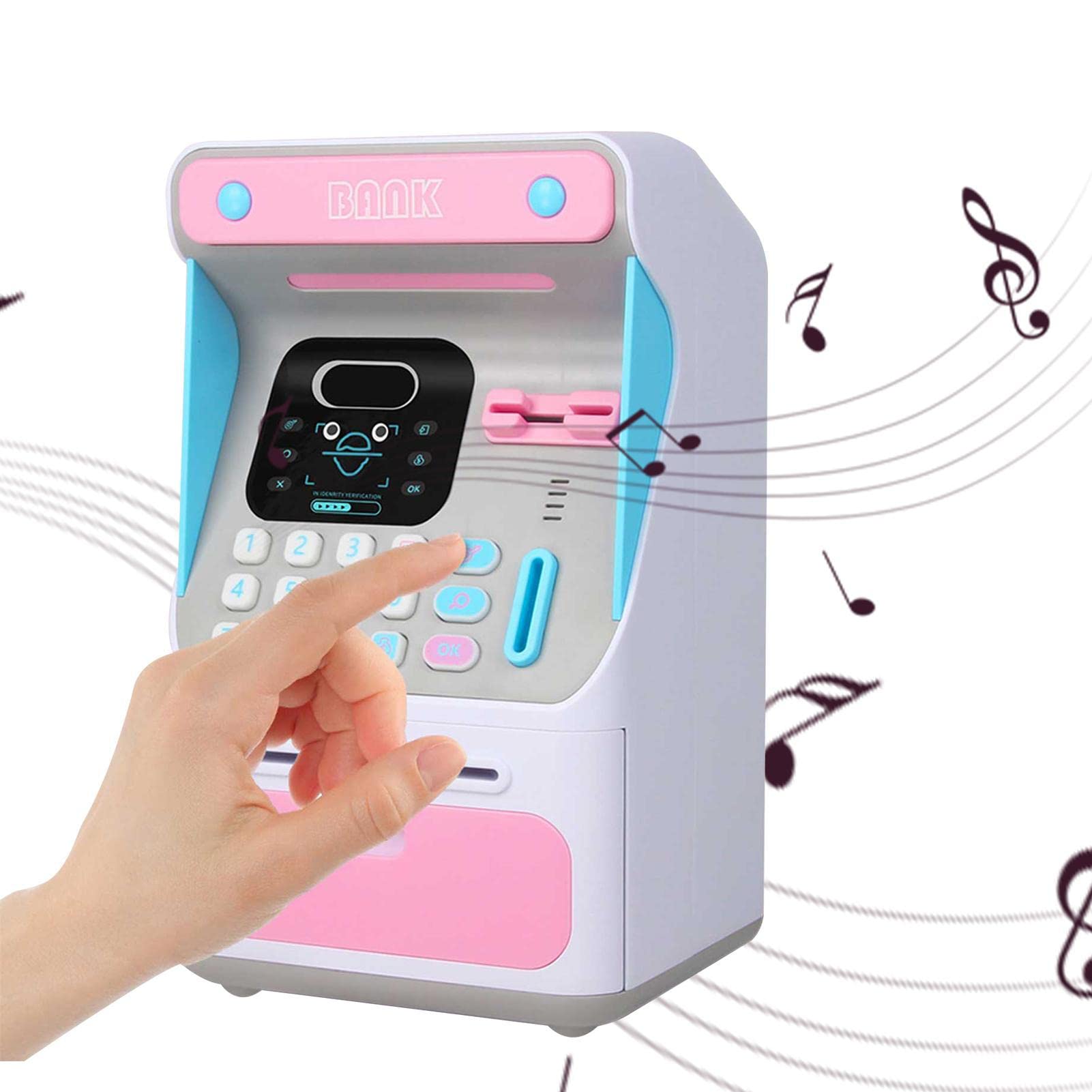 (Blue) Electronic Piggy Bank ATM Cash Coin Money Box With Face Recognition Unlocking Birthday Toys Gifts