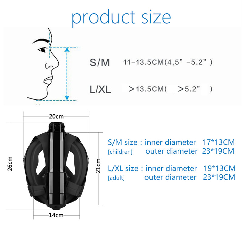 (Blue S~M) Snorkel Mask 180° Full Face Diving Mask Free Breathing Design Anti-Fogging and Anti-Leak Technology with Adjustable Head Straps for Adult Youth Kids