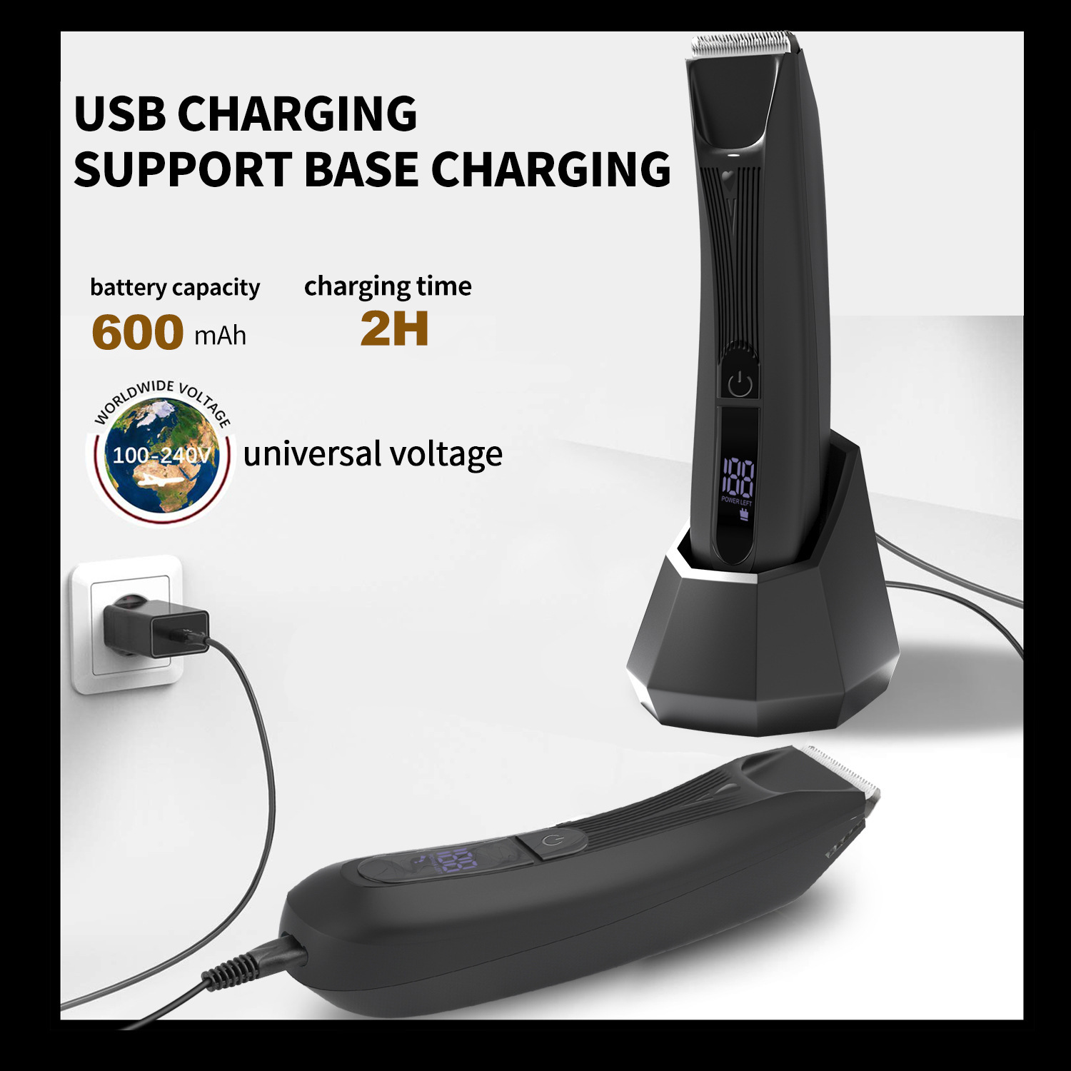 Mens Electric Hair Trimmer with LCD Display Rechargeable Grooming Tool for Body Hair