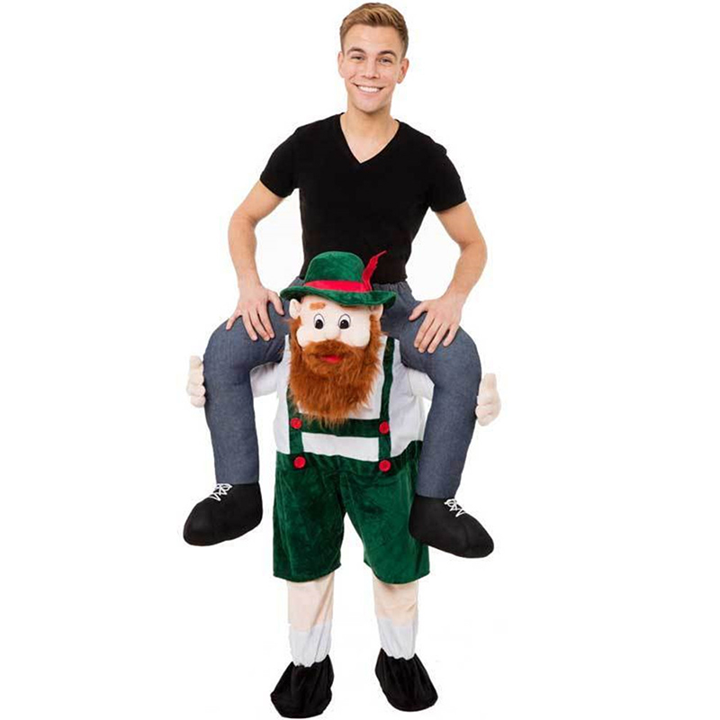 Oktoberfest Beer Guy Carry Mascot Costume Ride On Me Halloween Christmas Party Dress Green One size