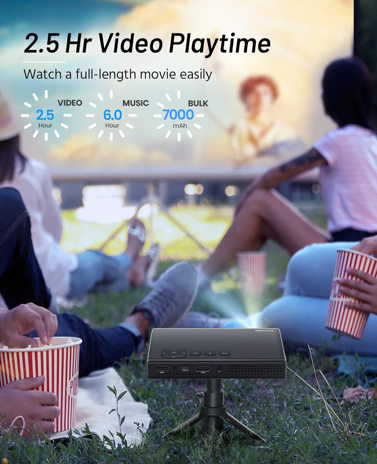 Projector Mini Projector Supported 5G WiFi with Bluetooth 500 ANSI DLP Portable Projector Rechargeable Phone Projector for Travel Compatible with iOS Android TV Stick
